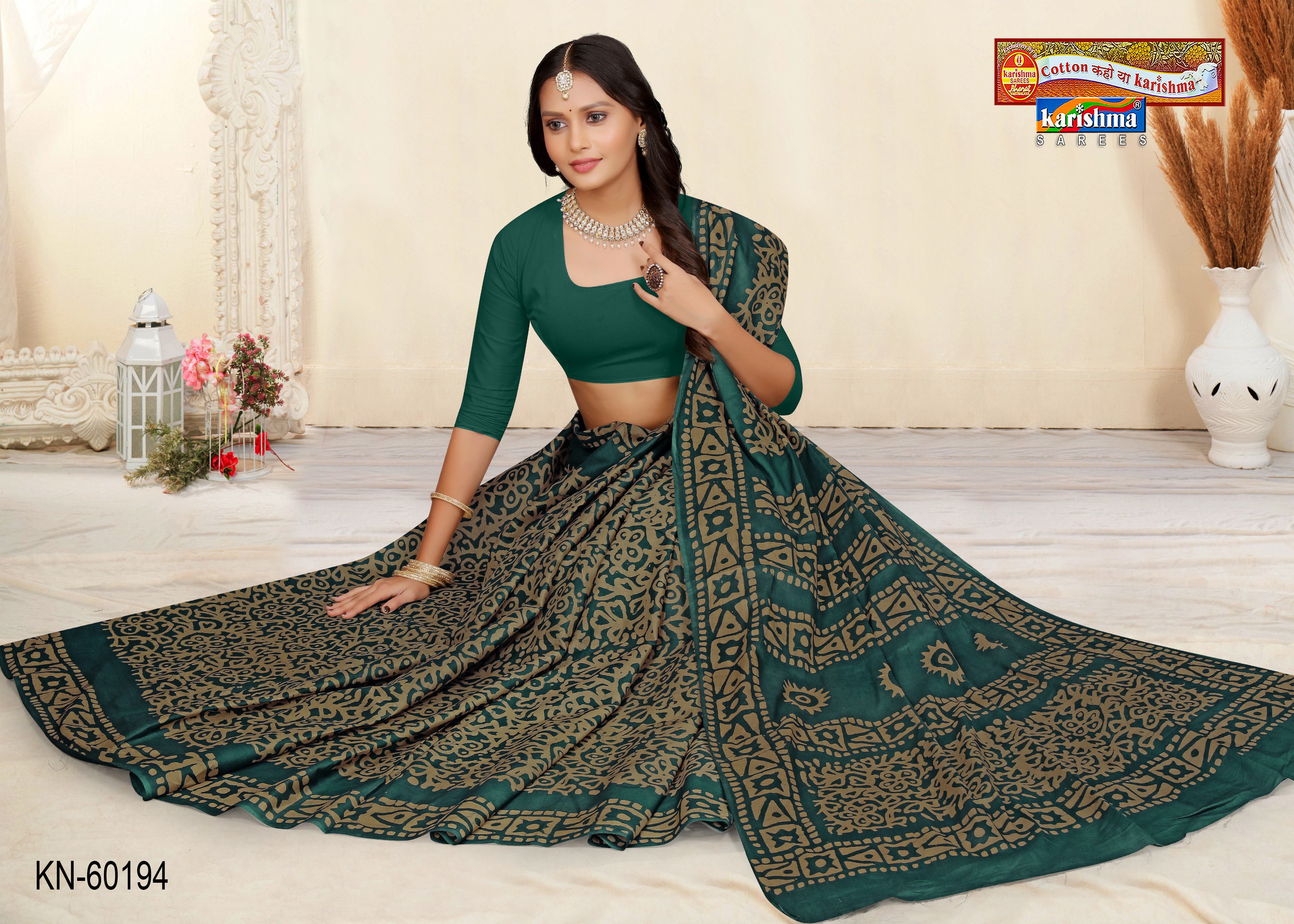 Green Pure Cotton Malai (Soft) Saree With Traditional Batik Design