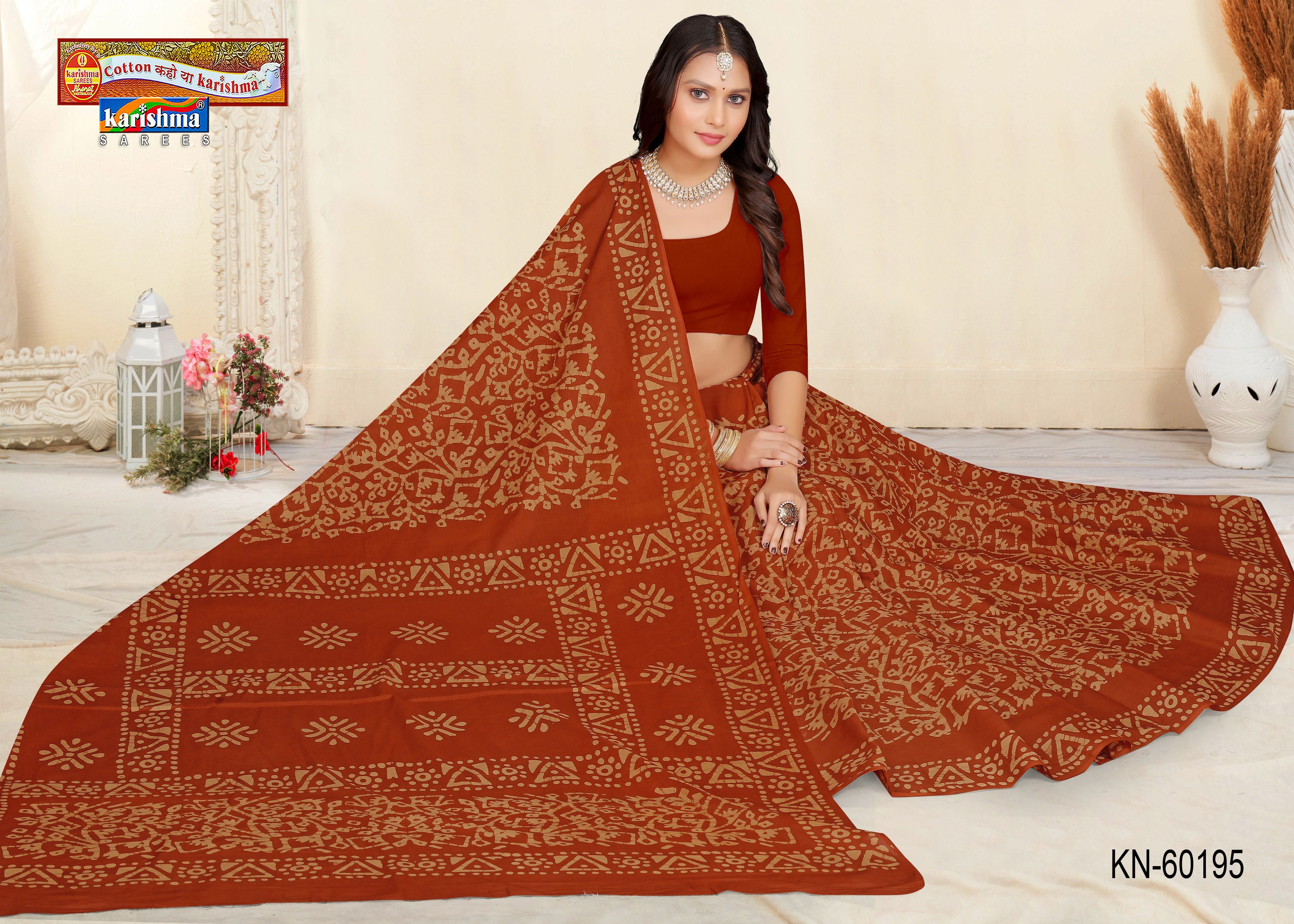 Brown Pure Cotton Malai (Soft) Saree With Traditional Batik Design