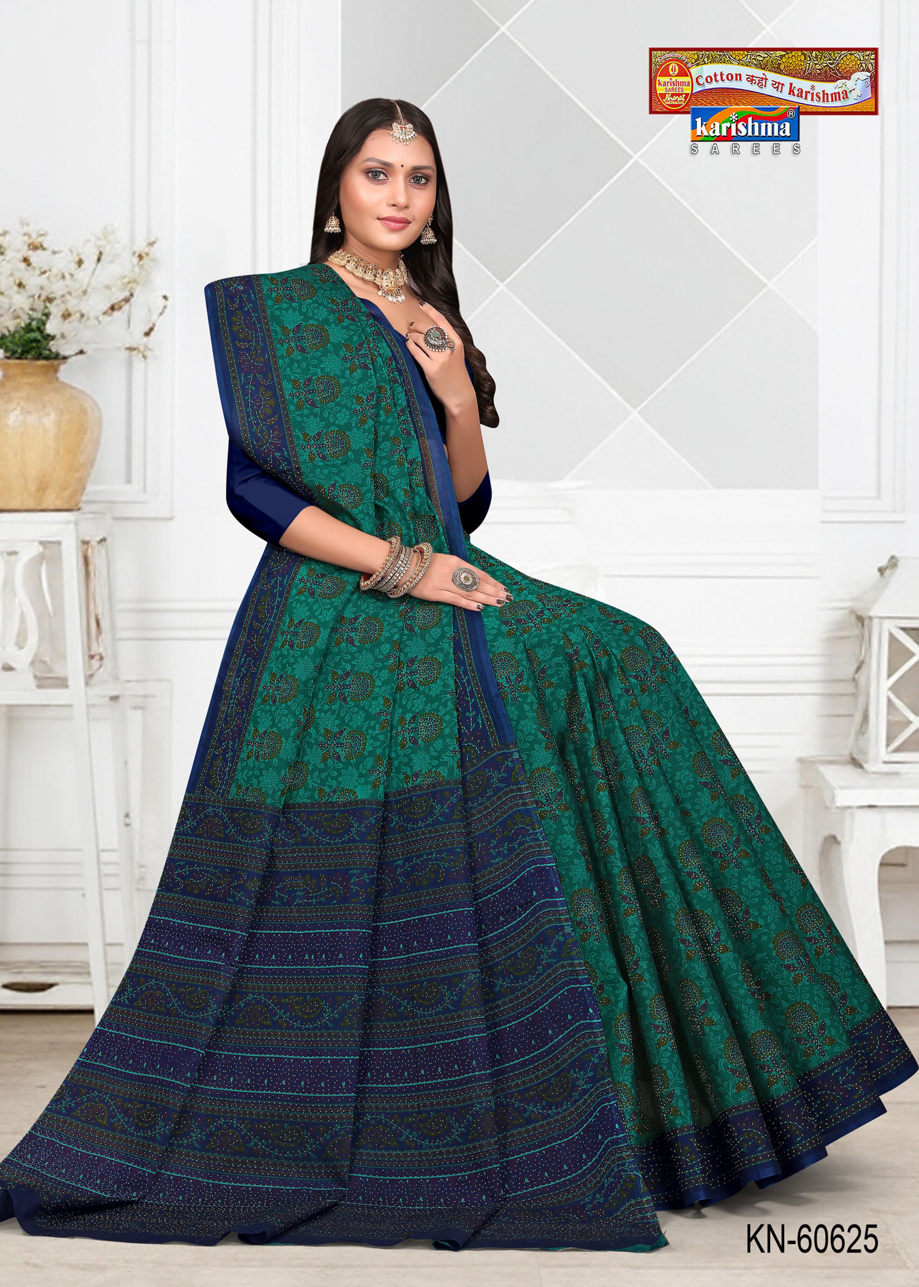 Green Pure Cotton Muslin (Soft) Saree With Floral Print Allover