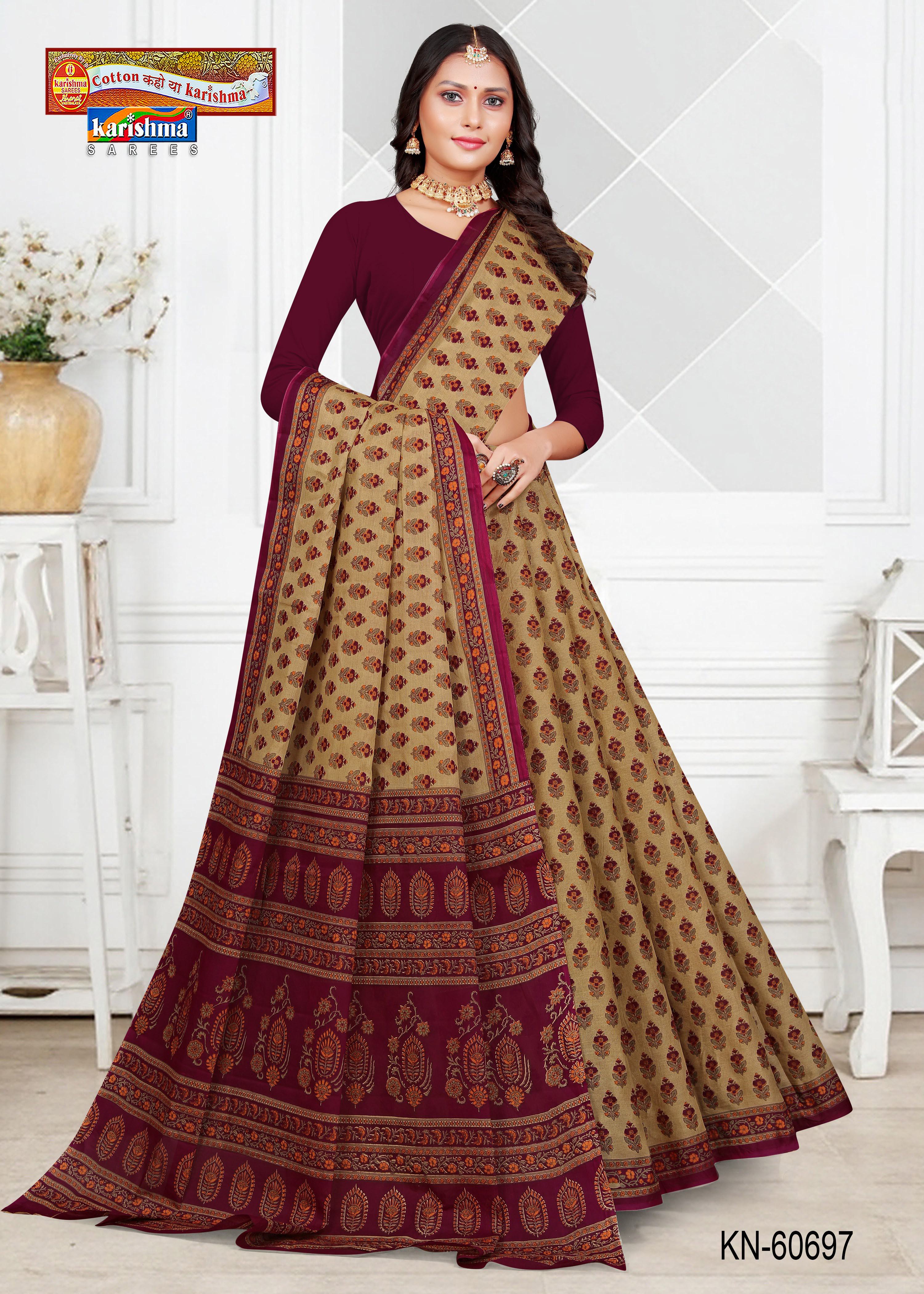 Purple Pure Cotton Mulmul (Medium Soft) Saree With Pretty Floral Print And Delicate Border