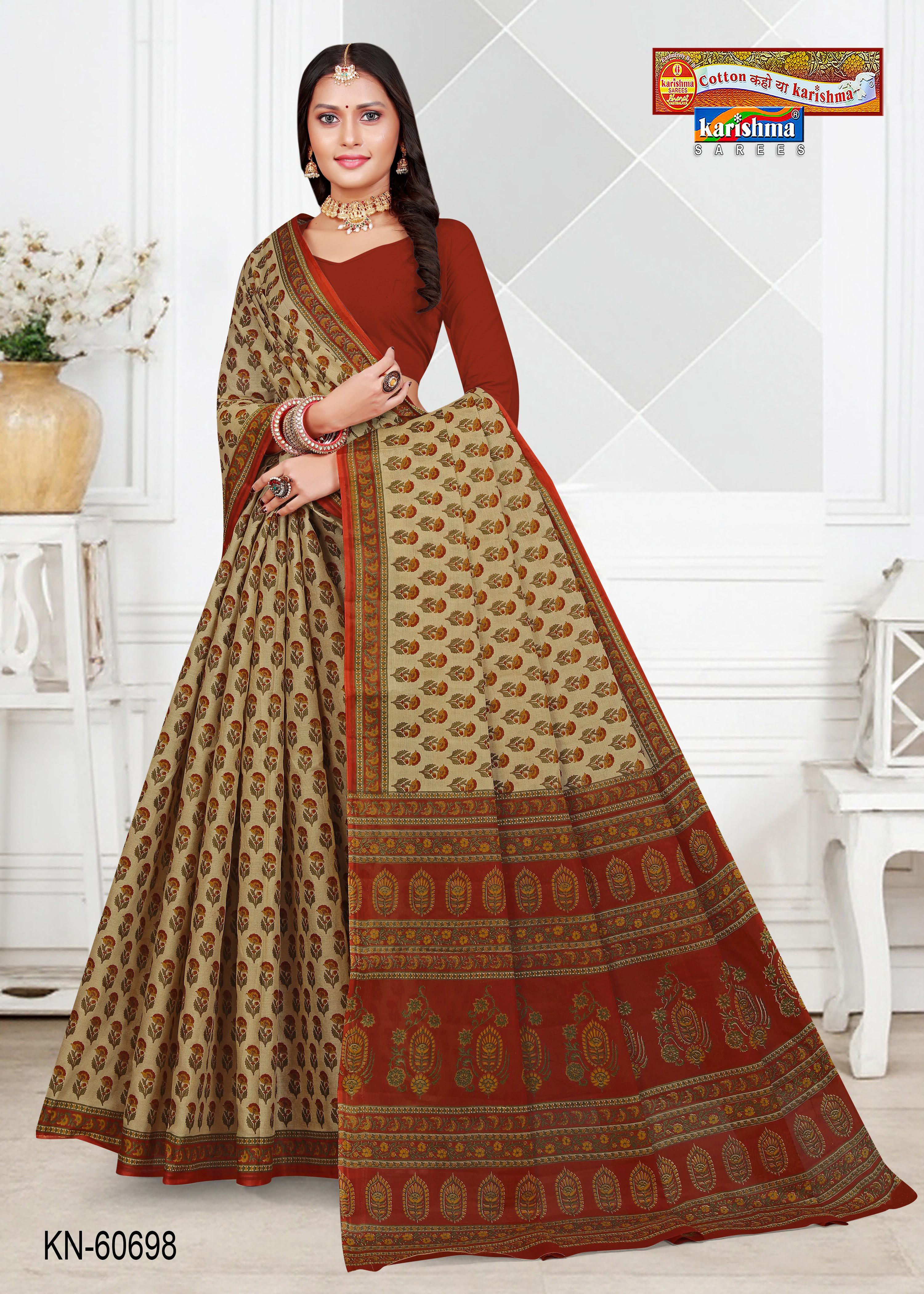 Red Pure Cotton Mulmul (Medium Soft) Saree With Pretty Floral Print And Delicate Border