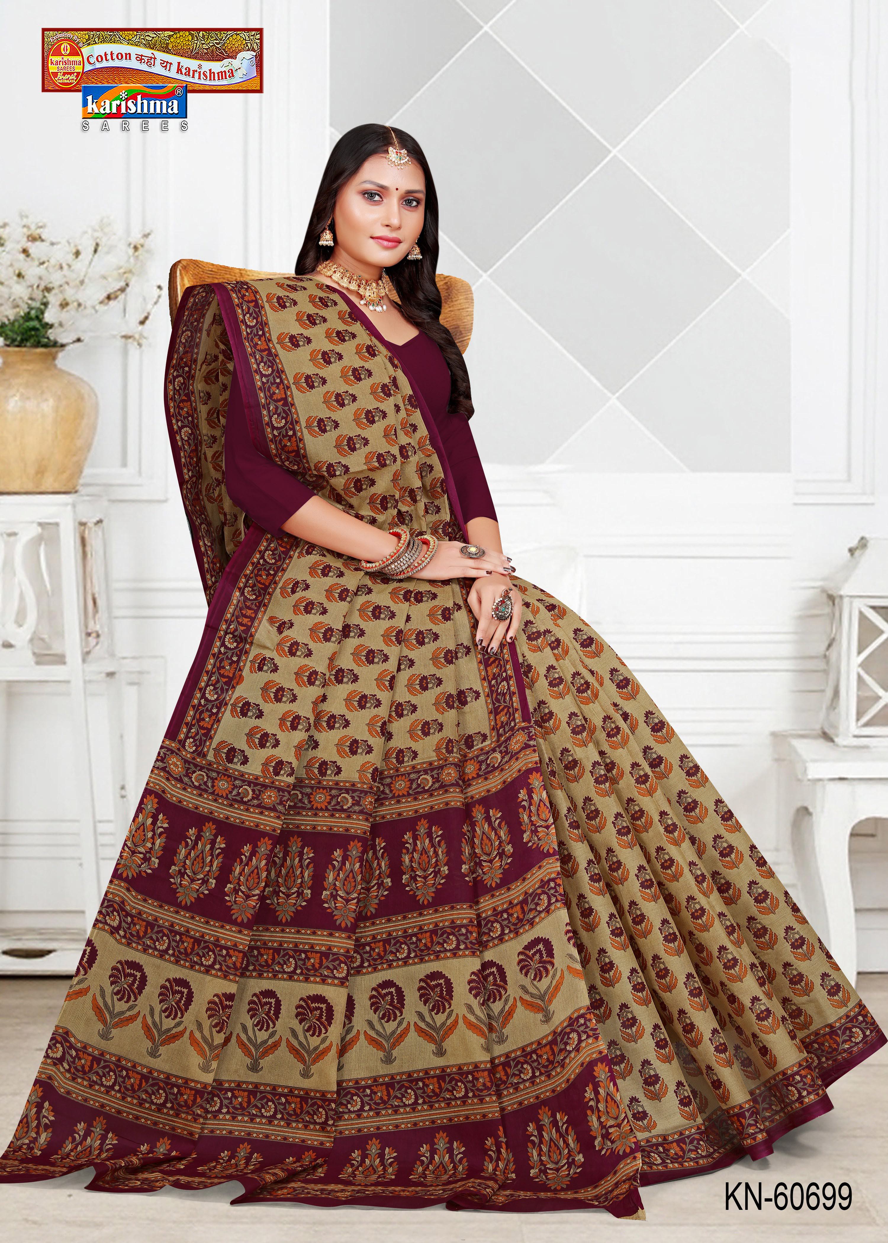 Plum Pure Cotton Mulmul (Medium Soft) Saree With Pretty Floral Print And Delicate Border