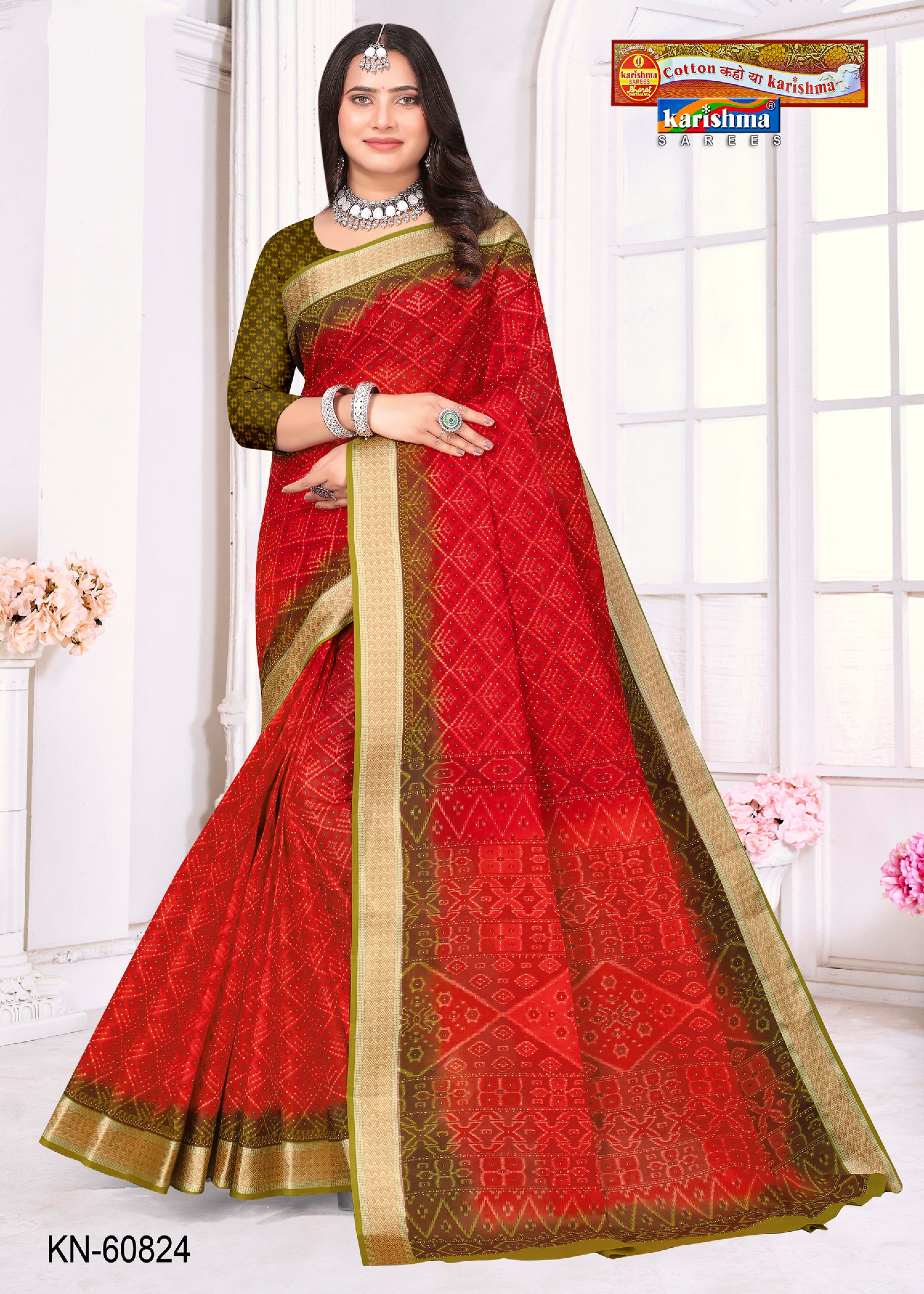 Red Pure Cotton Mulmul (Medium Soft) Saree With Intricate Design & Beautiful Border