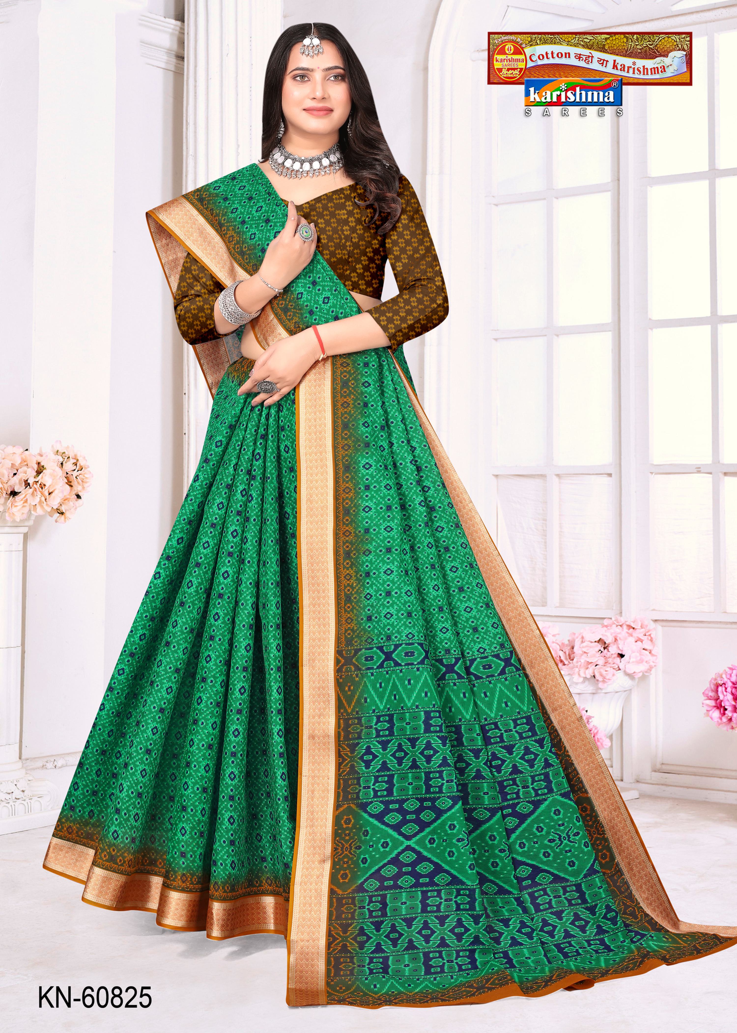 Green Pure Cotton Mulmul (Medium Soft) Saree With Intricate Design & Beautiful Border