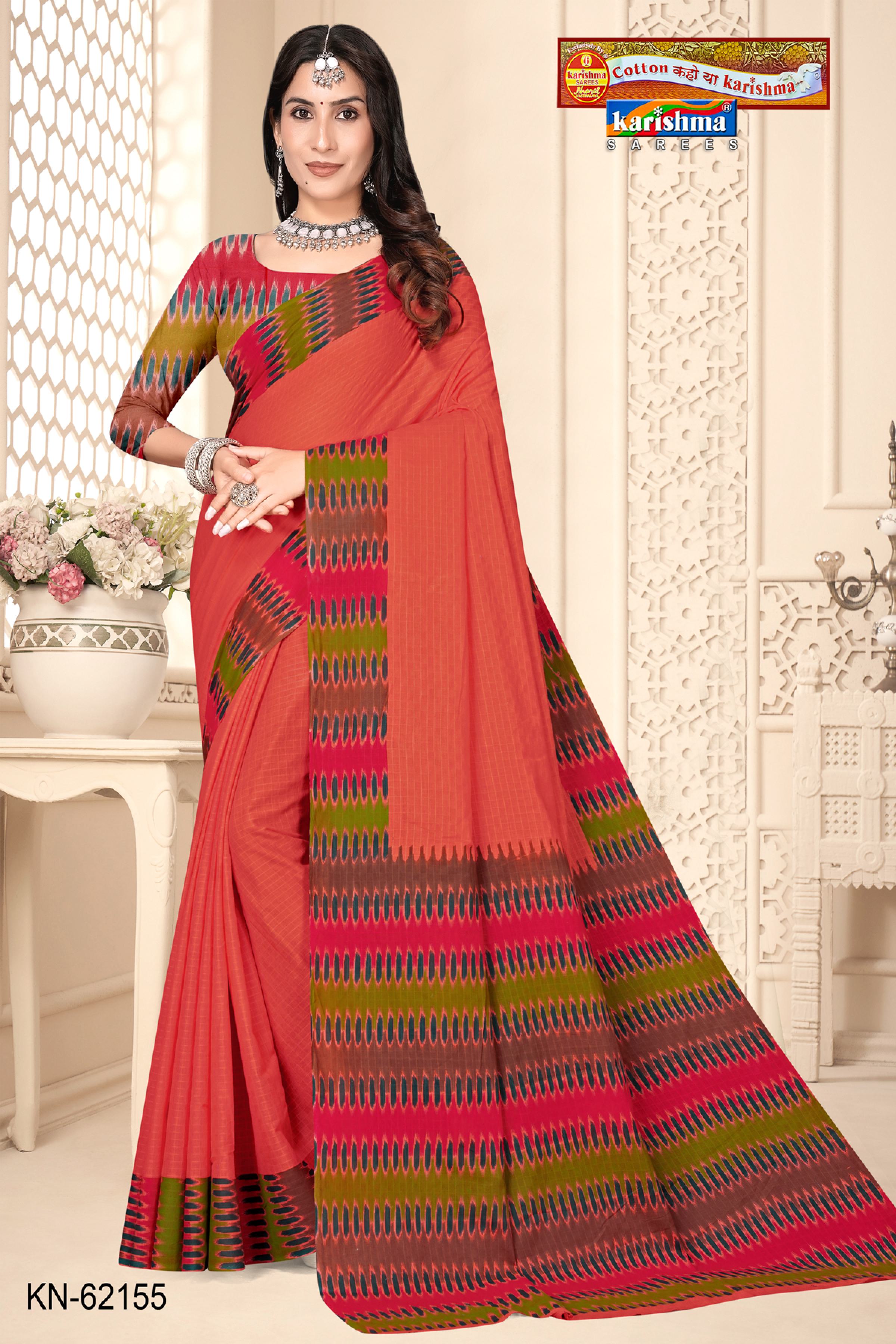 Peach Pure Cotton Malai (Soft) Saree With Modern Border