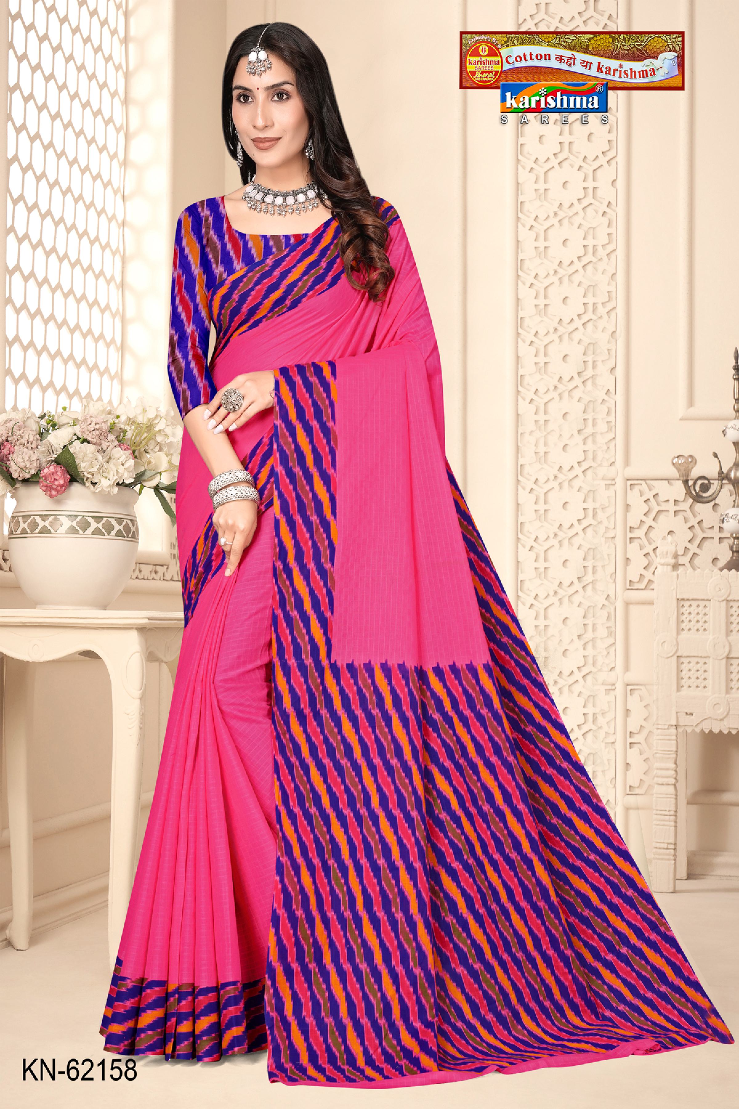 Pink Pure Cotton Malai (Soft) Saree With Modern Border