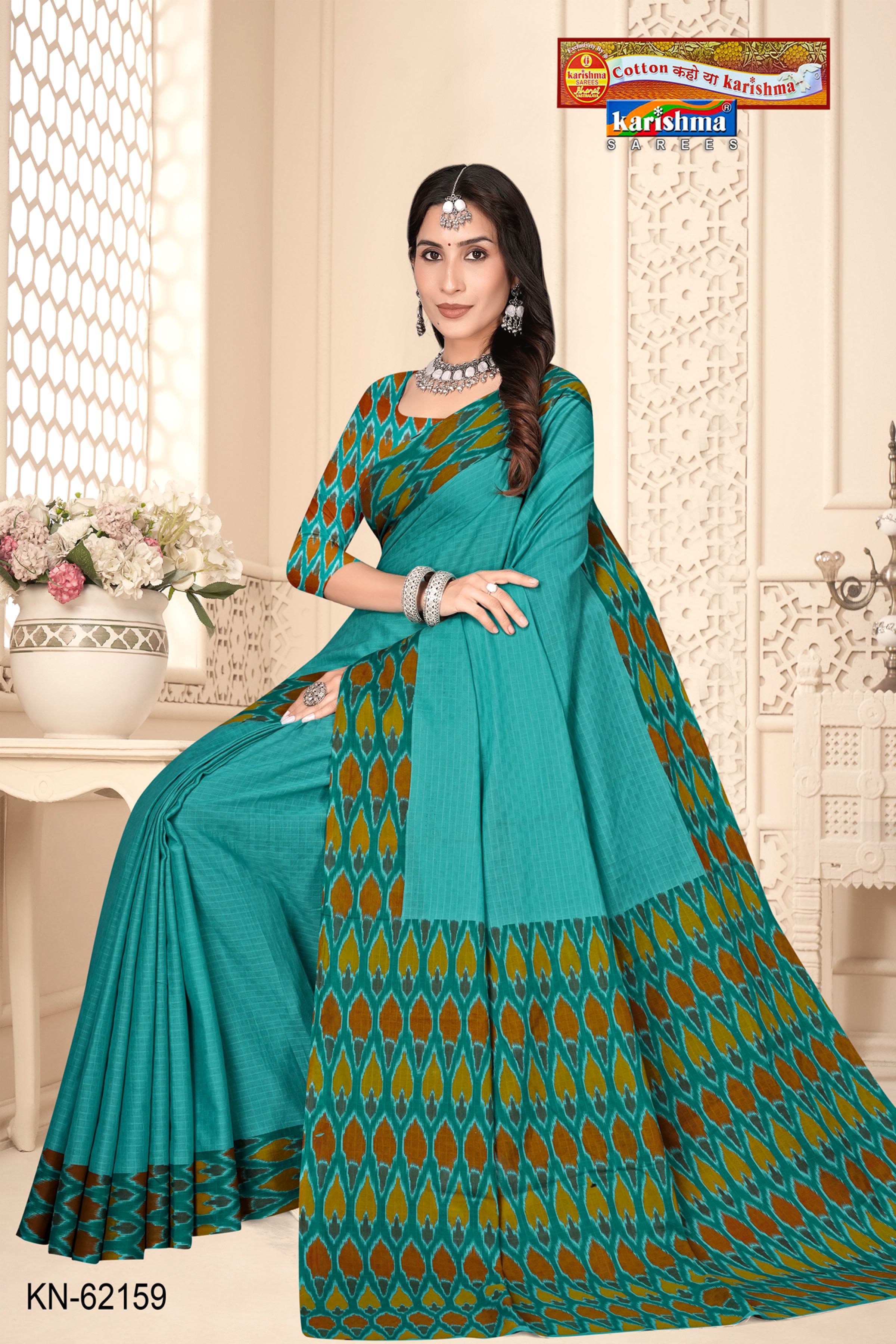 Teal Green Pure Cotton Malai (Soft) Saree With Modern Border