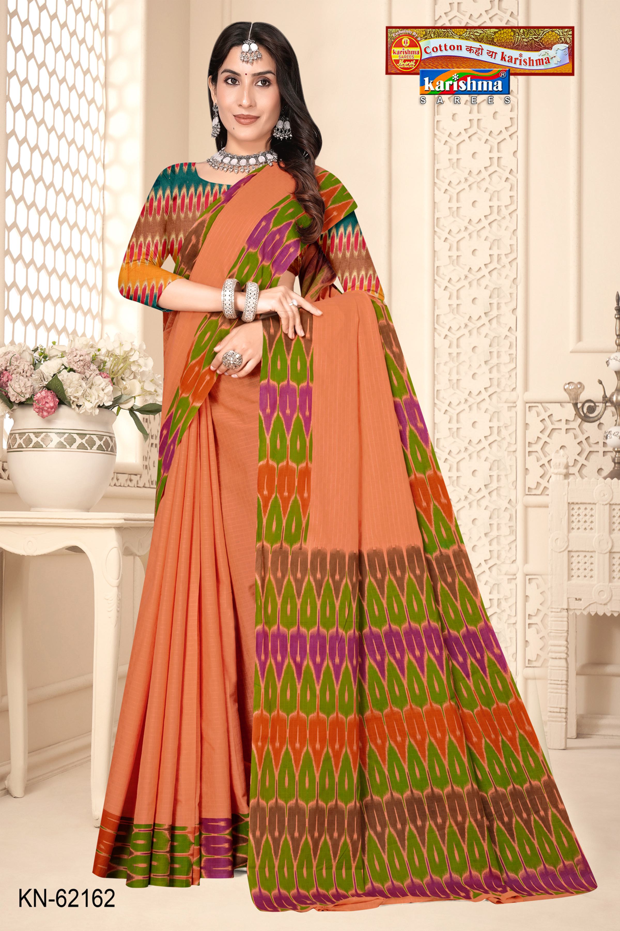 Orange Pure Cotton Malai (Soft) Saree With Modern Border