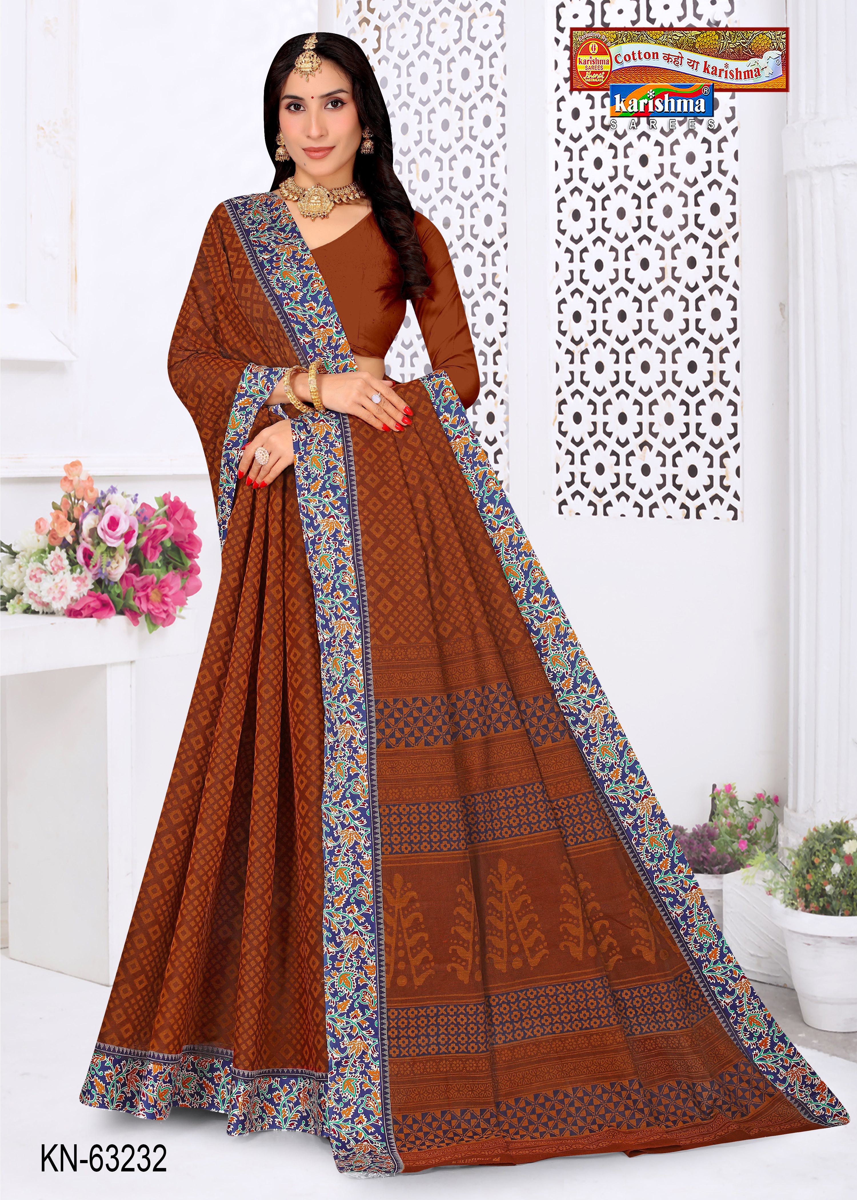 Brown Pure Cotton Muslin (Soft) Saree With Beautiful Print And Border