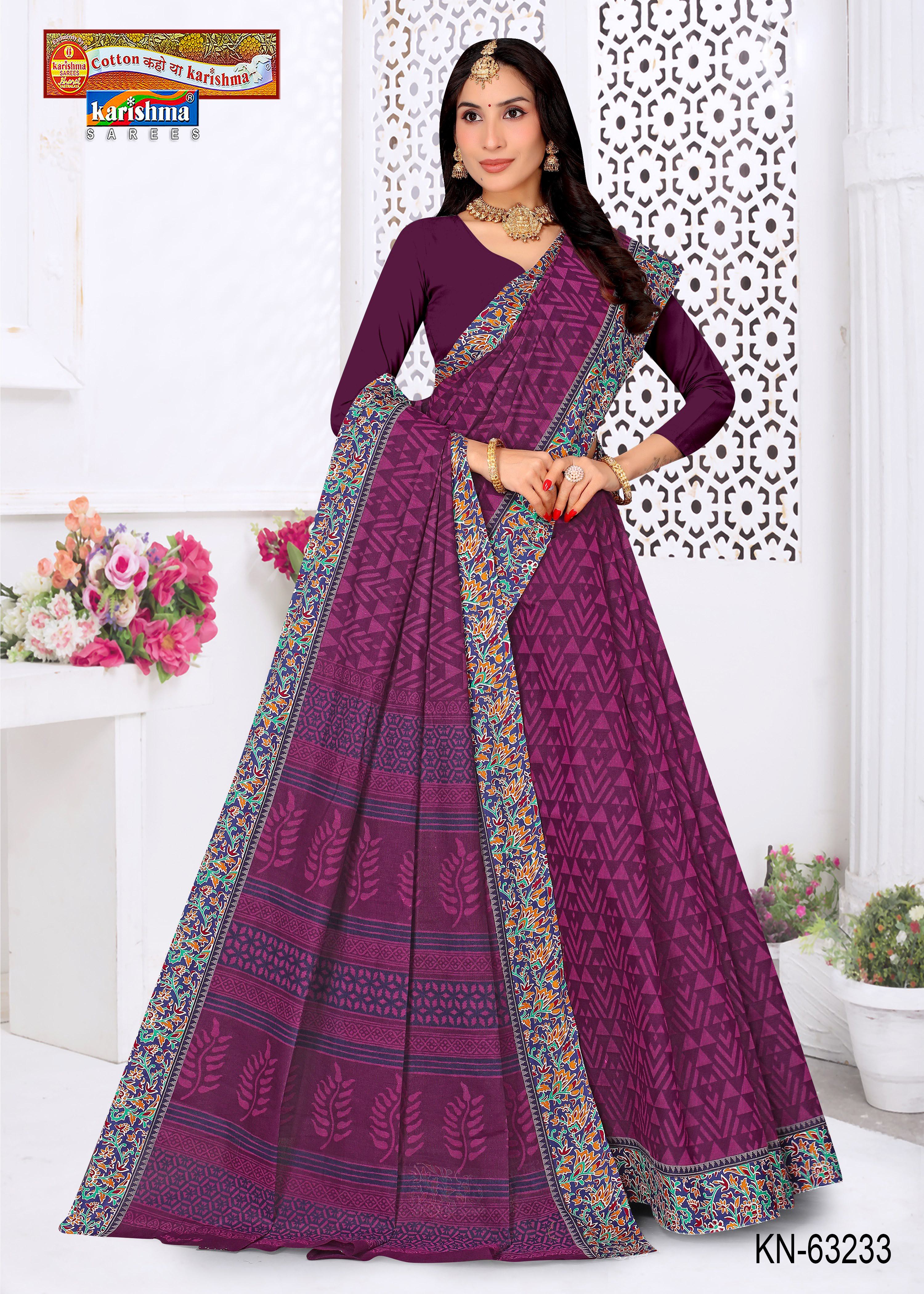 Purple Pure Cotton Muslin (Soft) Saree With Beautiful Print And Border