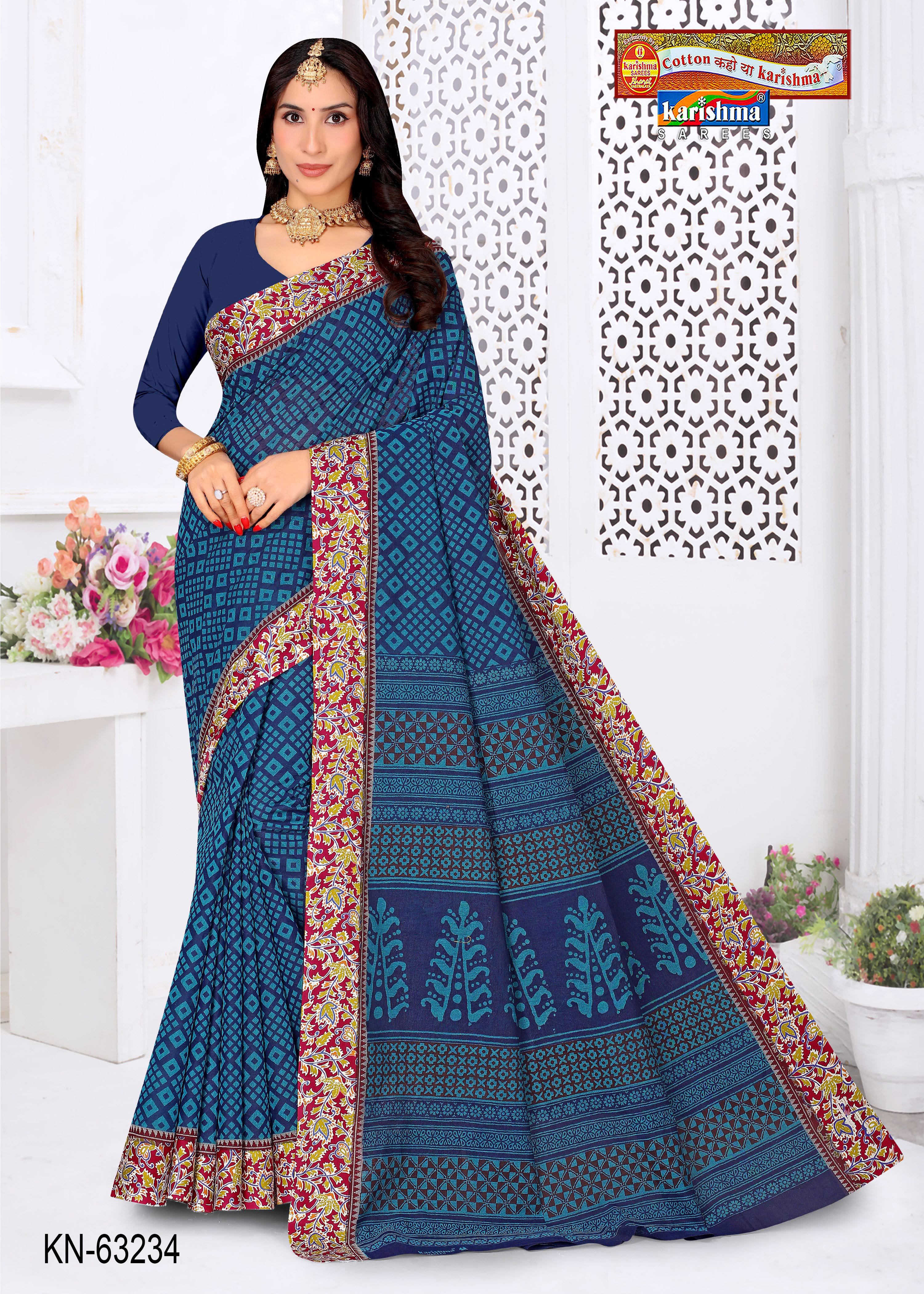 Blue Pure Cotton Muslin (Soft) Saree With Beautiful Print And Border