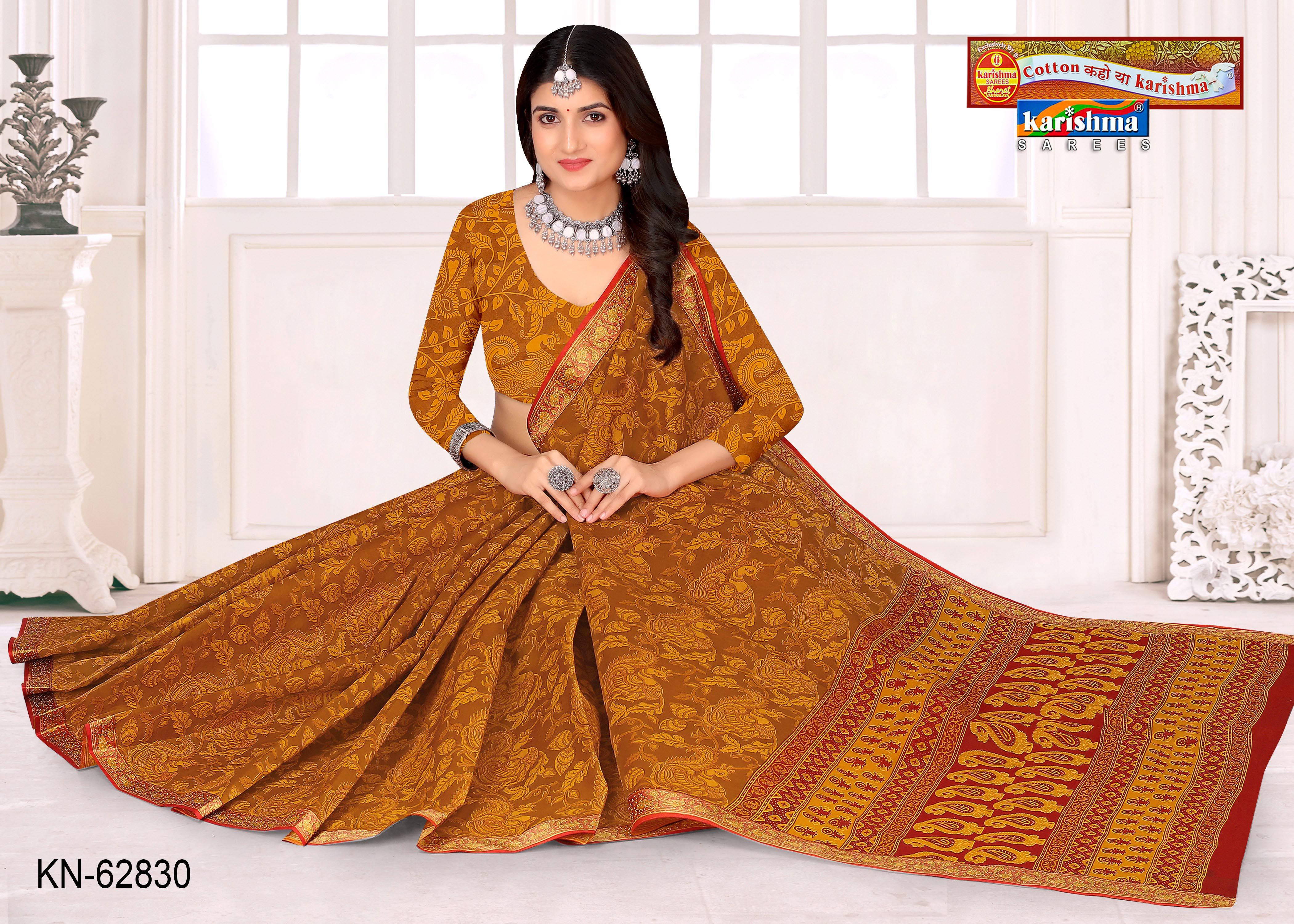 Mustard Yellow Pure Cotton Mulmul (Stiff) Saree With Kalamkari Print