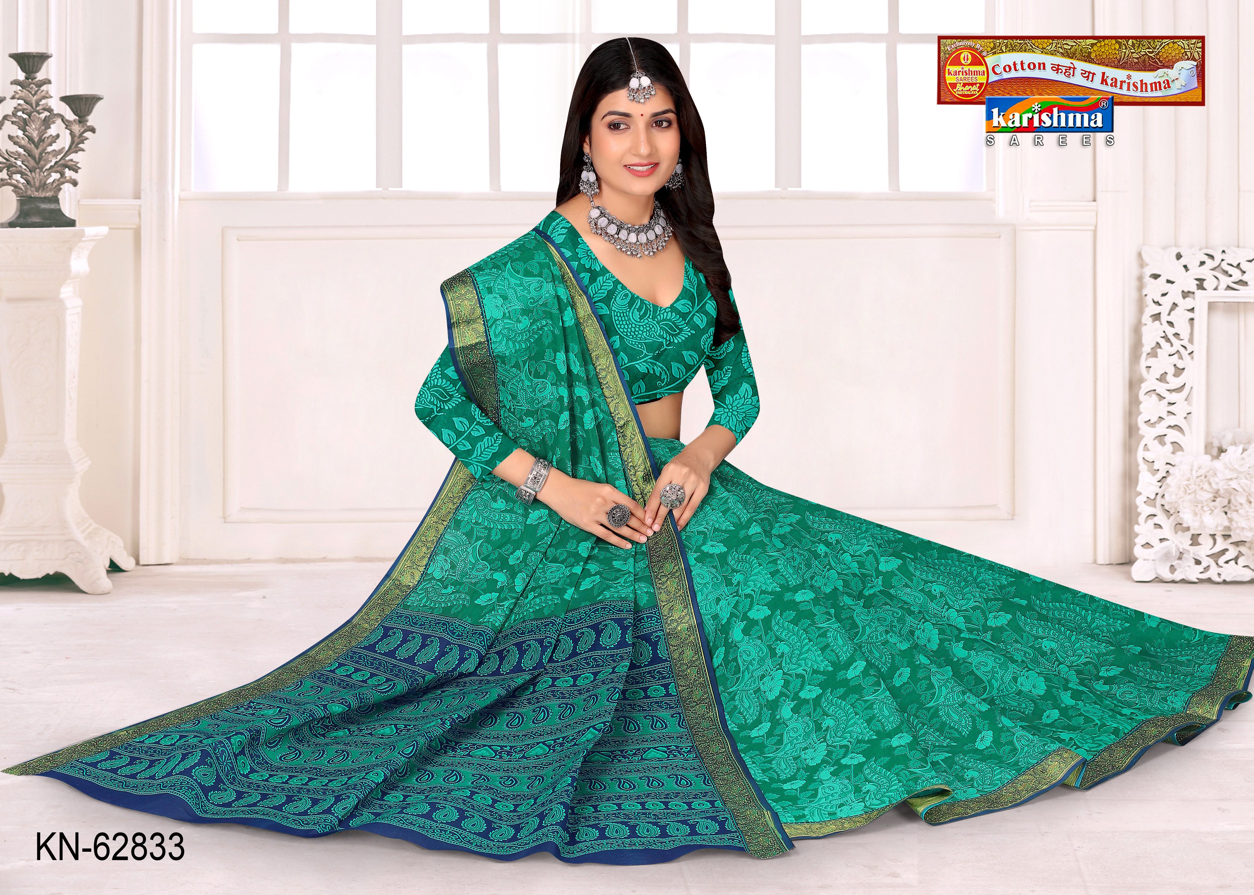 Green Pure Cotton Mulmul (Stiff) Saree With Kalamkari Print