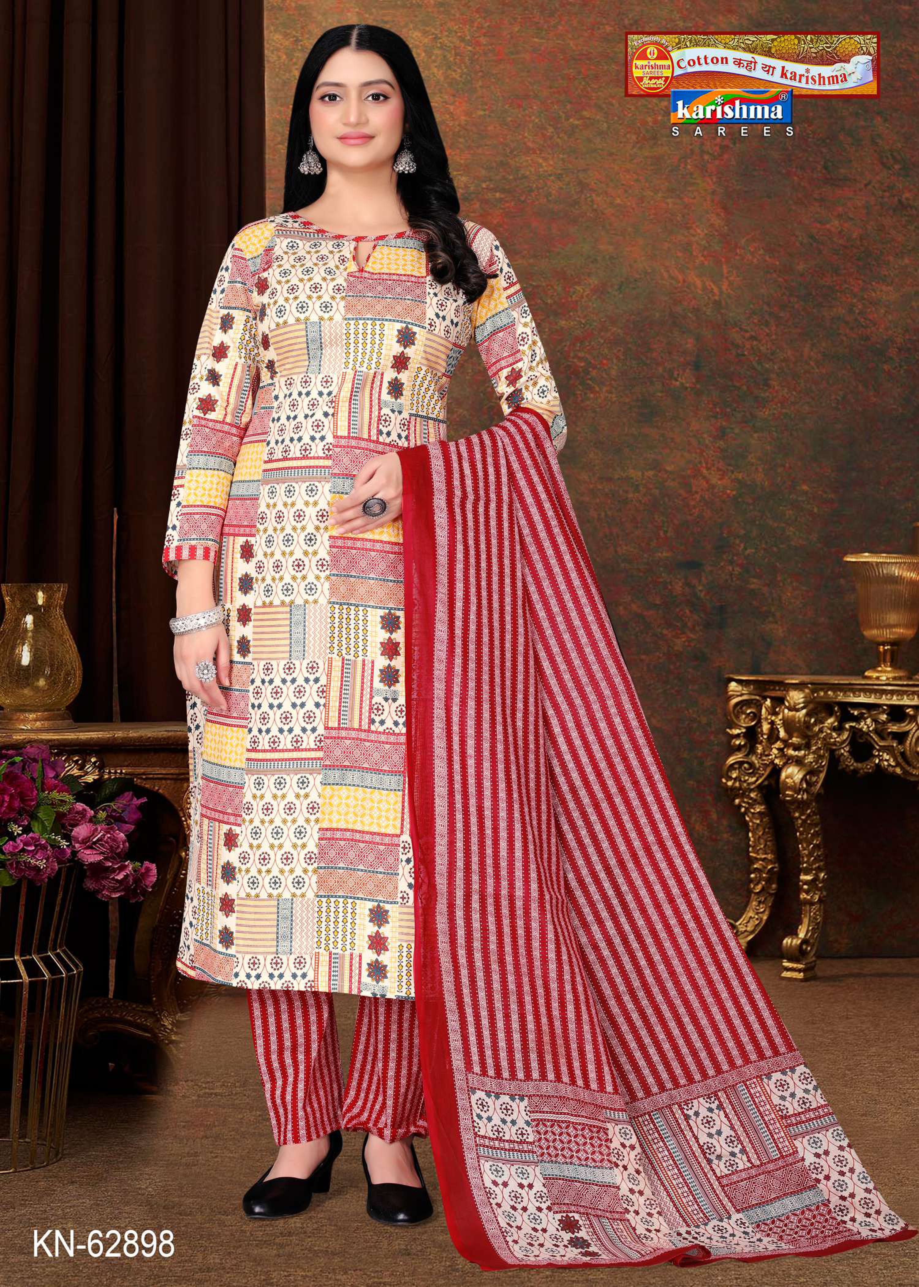 Multi Colour Pure Cotton Unstitched Dress Material With Beautifull Modern Design