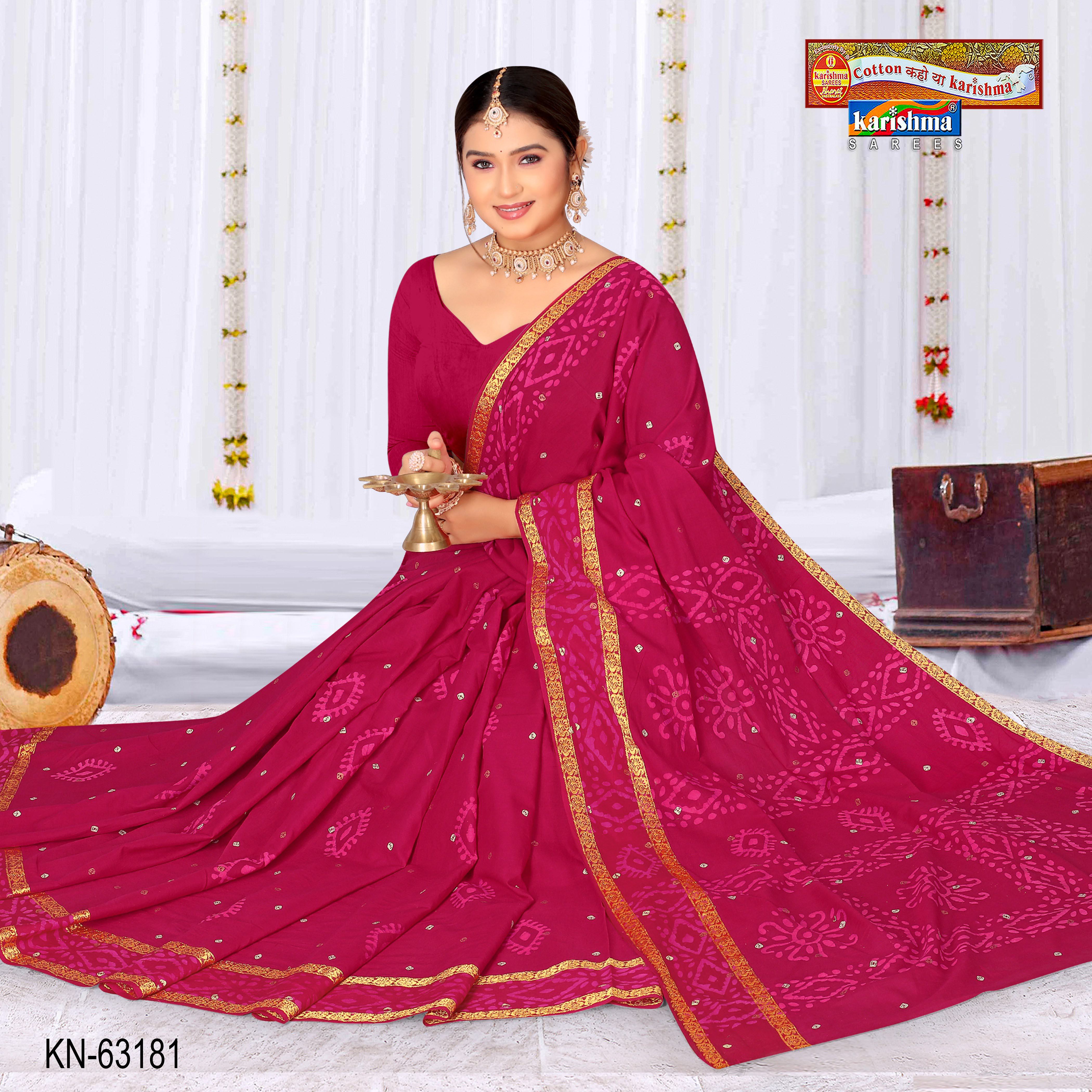 Pink Pure Cotton Malai (Soft) Saree With Batik And Bandhani Design And Delicate Peacock Border