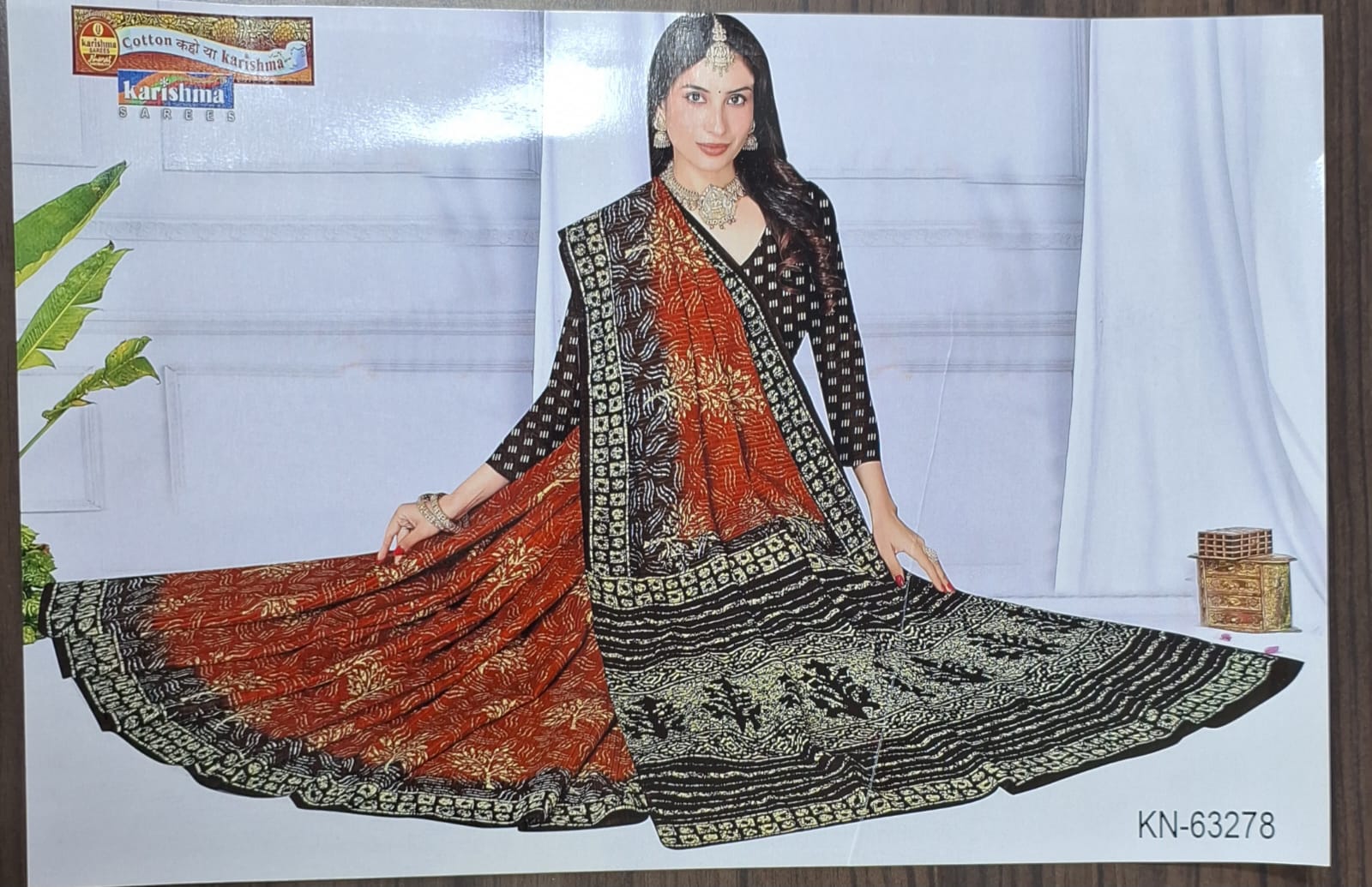 Orange And Brown Pure Cotton Malai (Soft) Saree With Tie Die Effect And Modern Batik Design