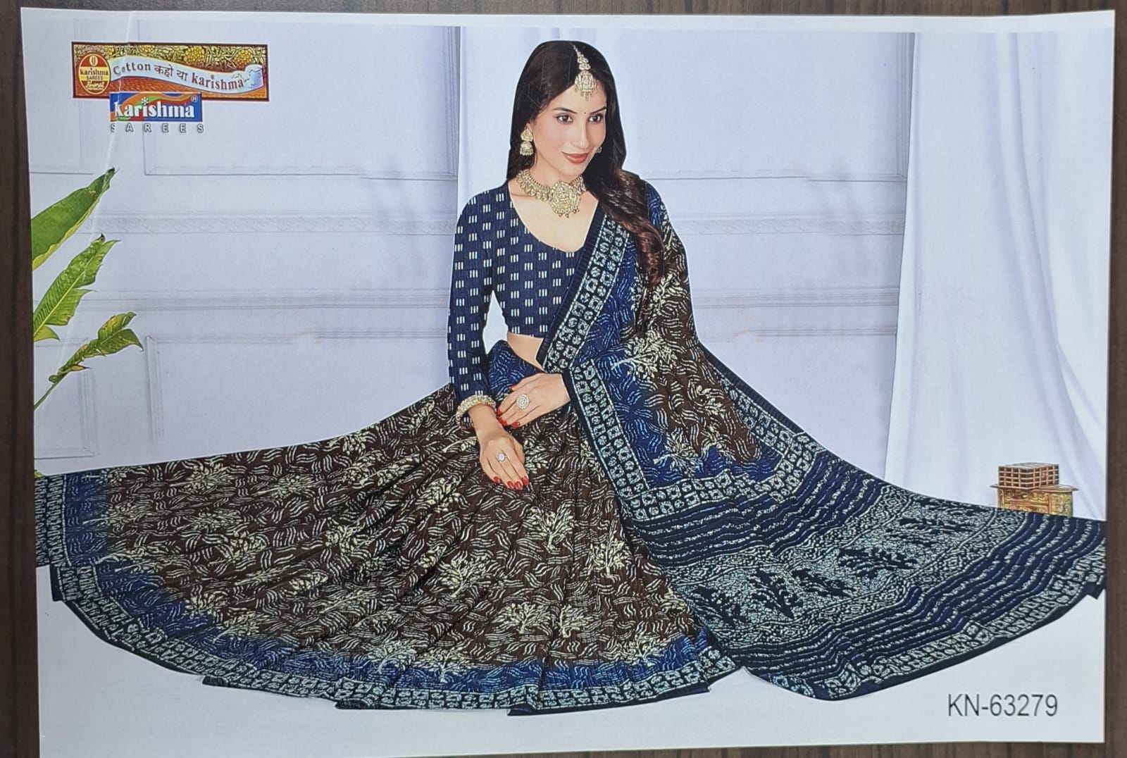 Brown And Blue Pure Cotton Malai (Soft) Saree With Tie Die Effect And Modern Batik Design