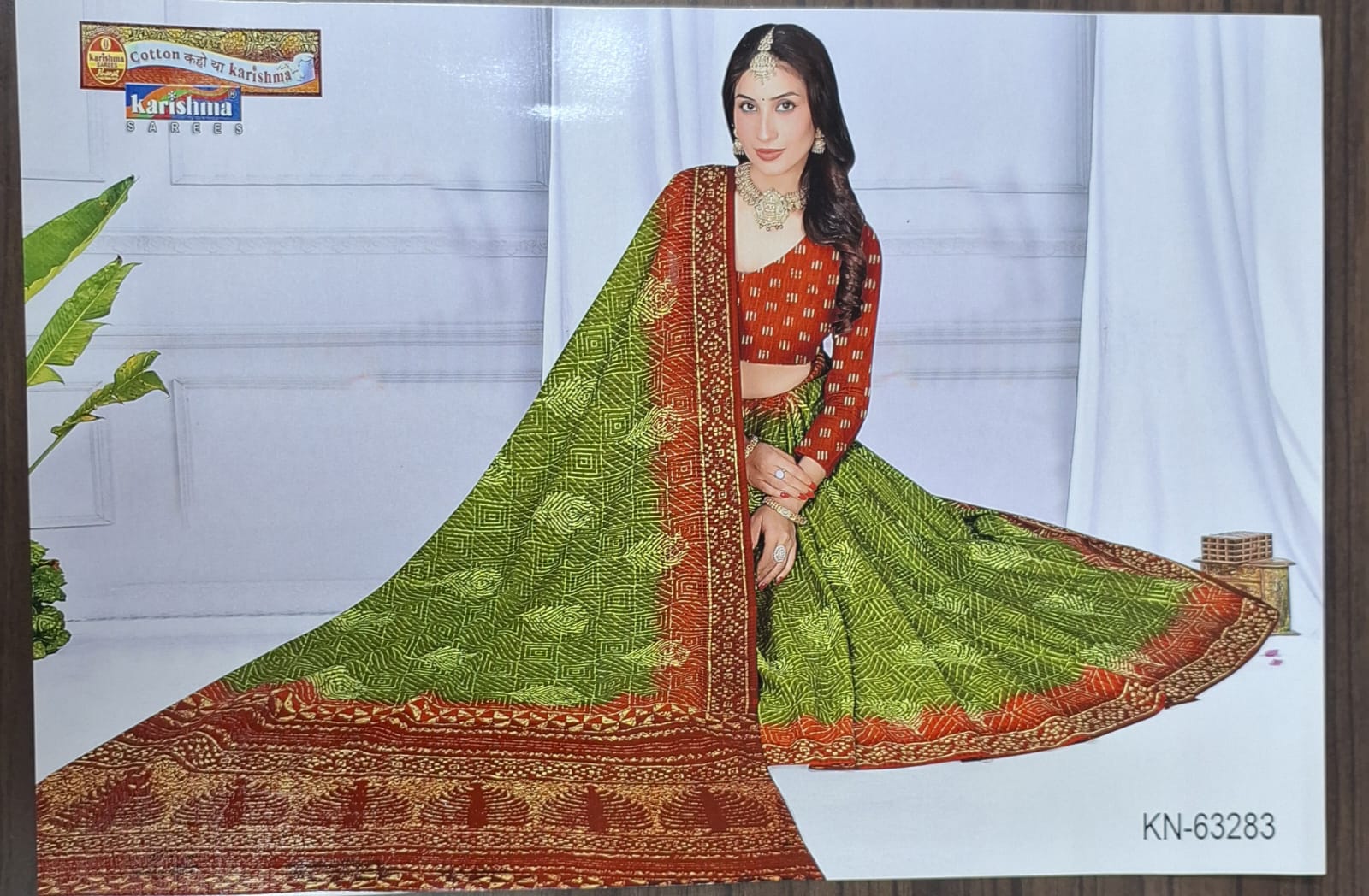 Green And Orange Pure Cotton Malai (Soft) Saree With Tie Die Effect And Modern Batik Design