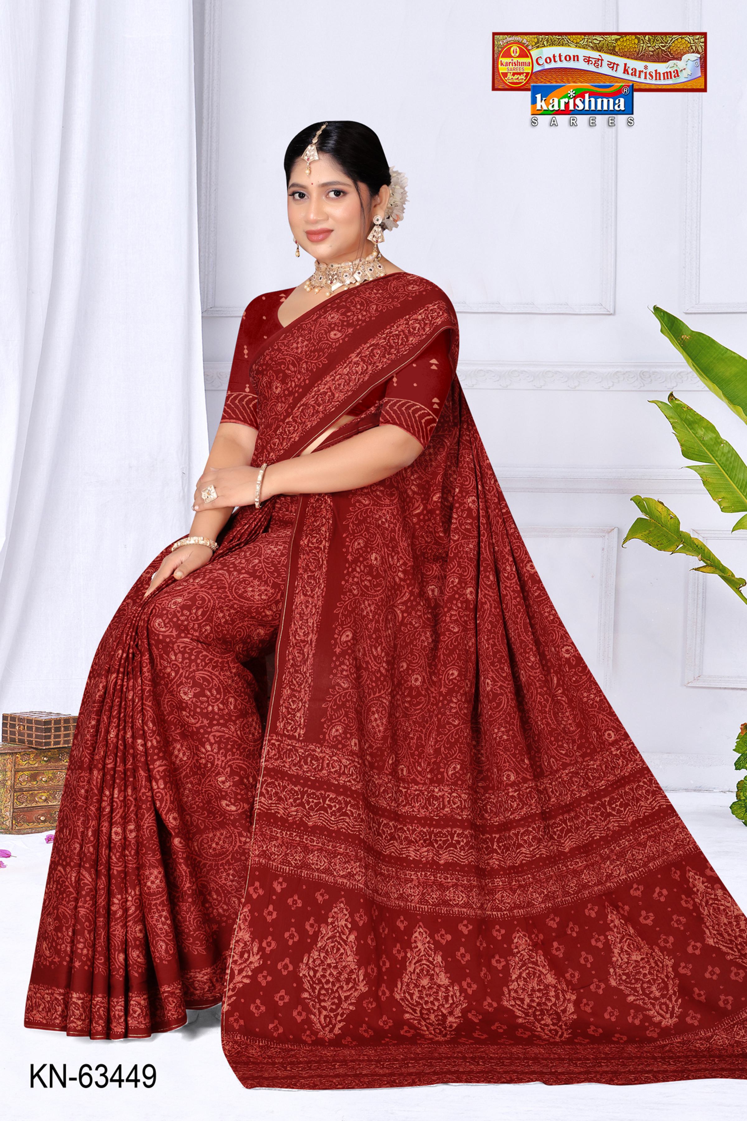 Red Pure Cotton Malai (Soft) Saree With Batik Print And Simple Border