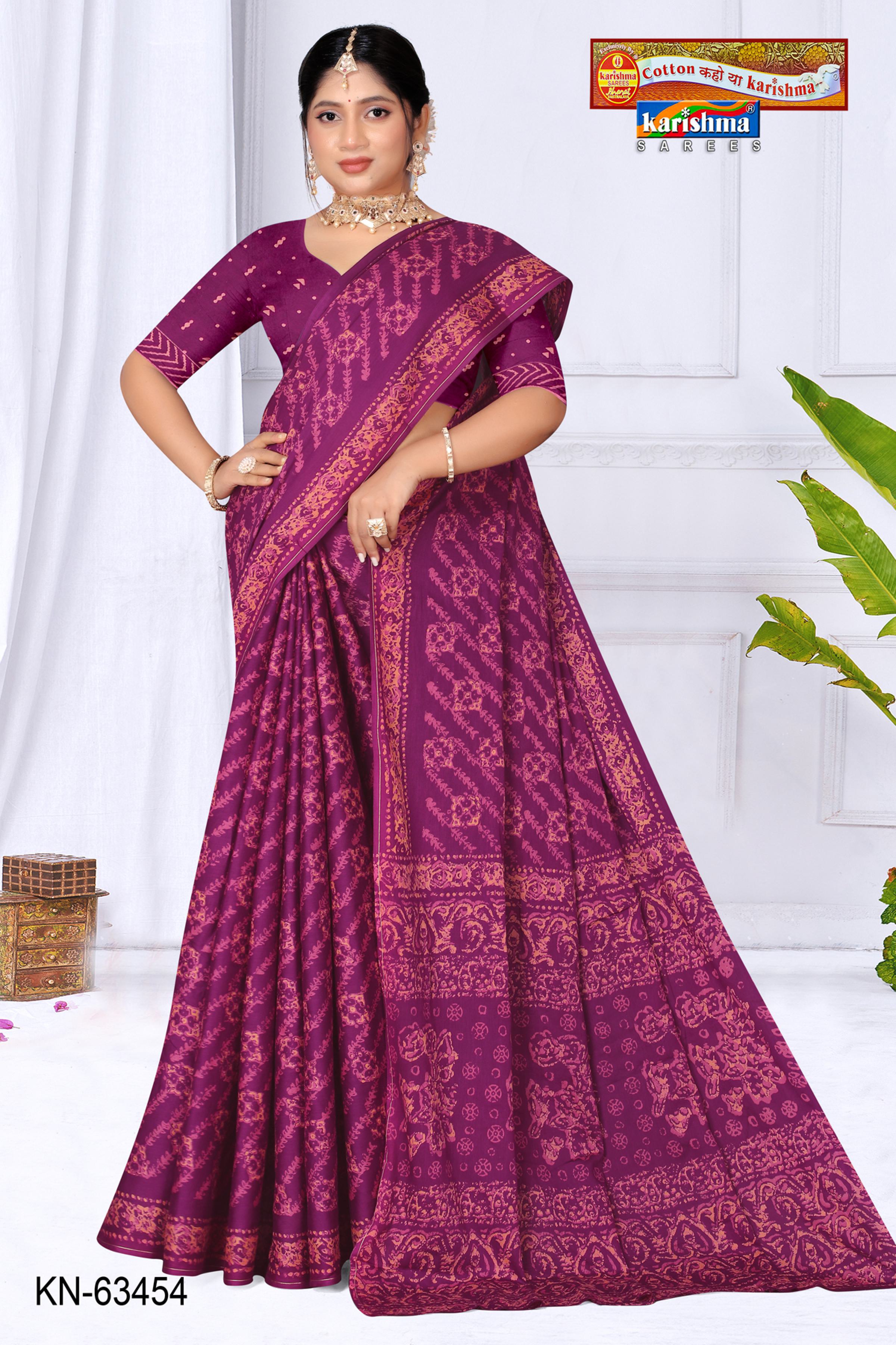 Purple Pure Cotton Malai (Soft) Saree With Batik Print And Simple Border