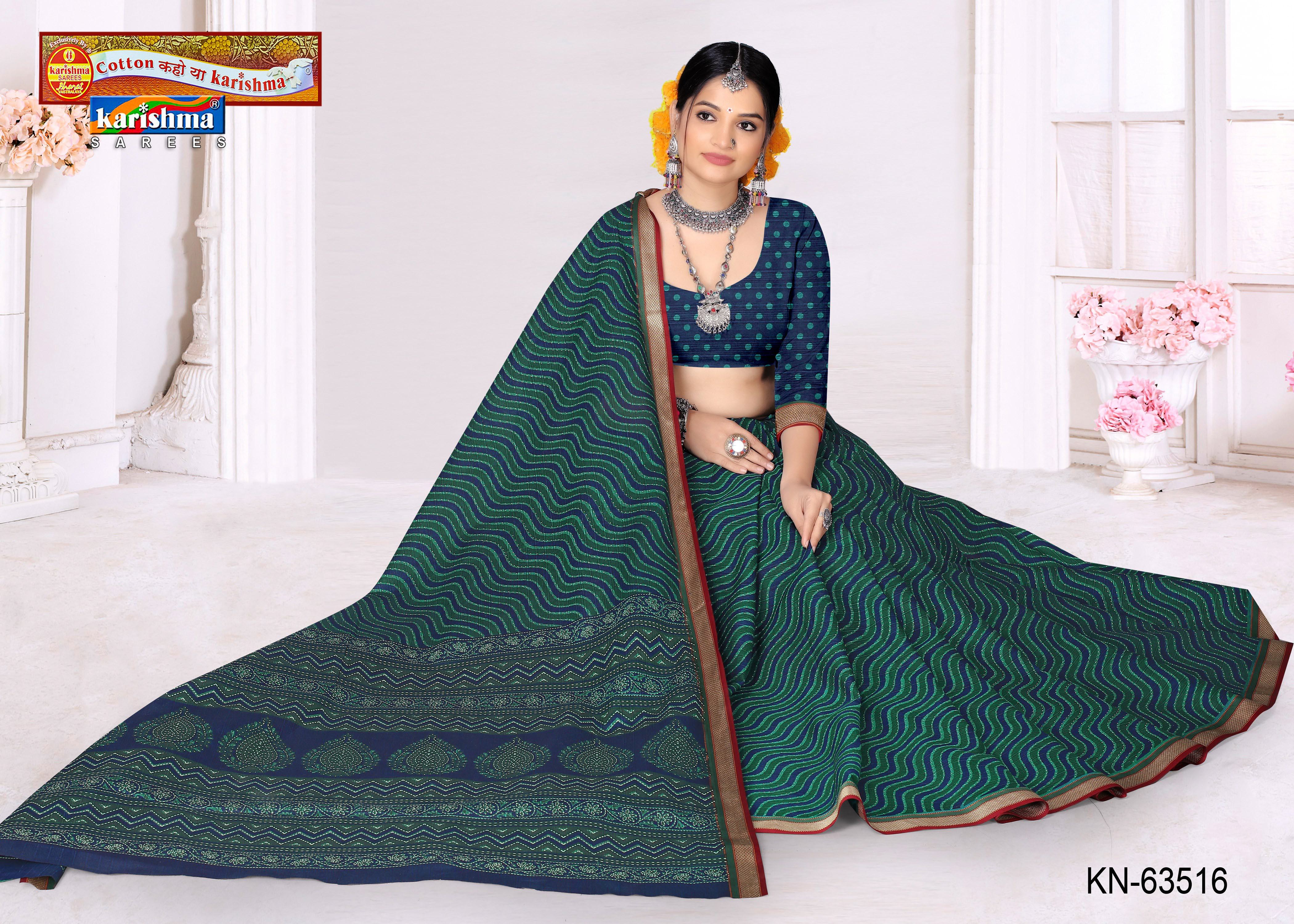 Green Pure Cotton Muslin (Soft) Saree With Leheriya Design And Golden Border