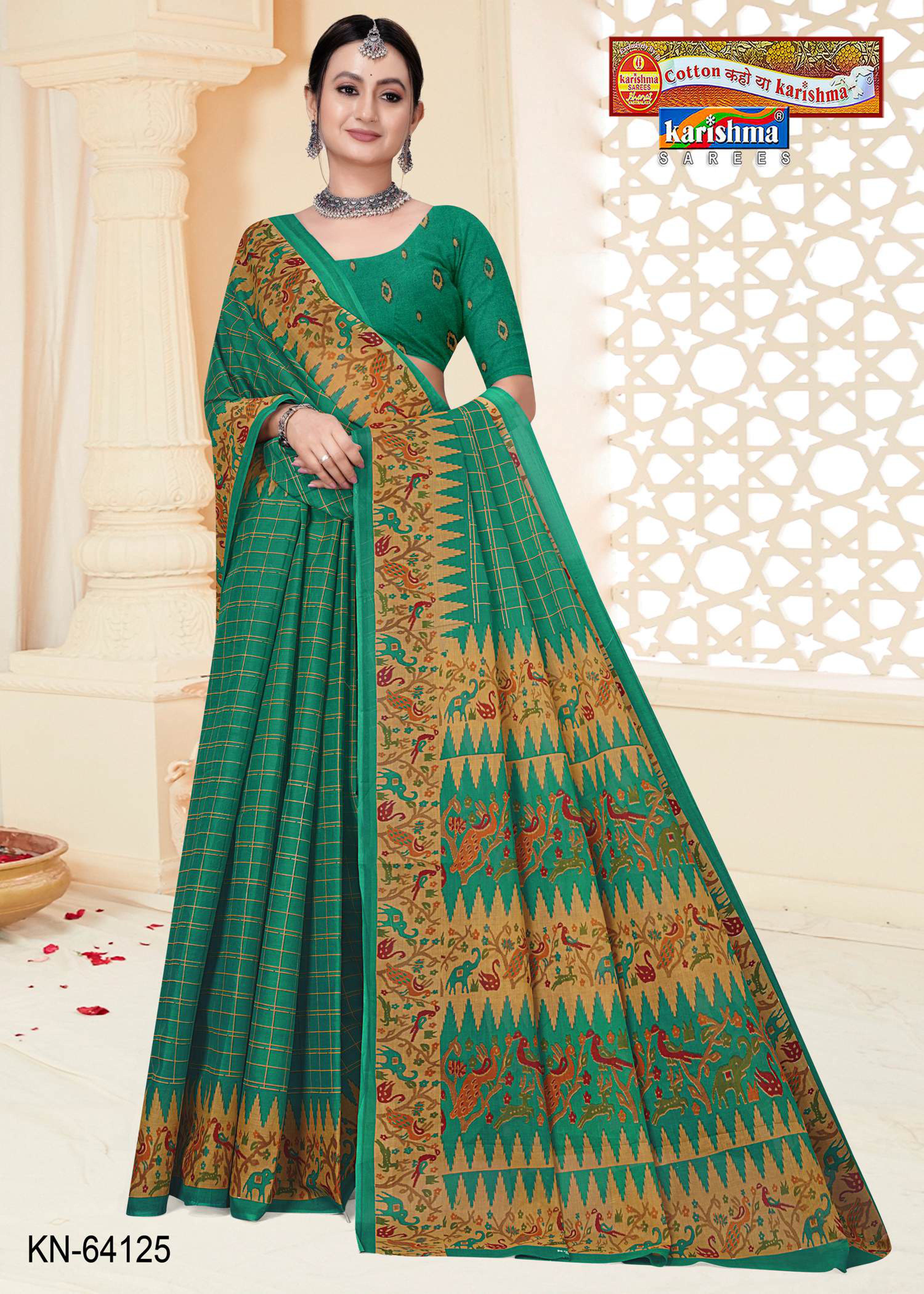 Blue Pure Cotton Mulmul (Medium Soft) Saree With Checks Pattern and Figure Border Print