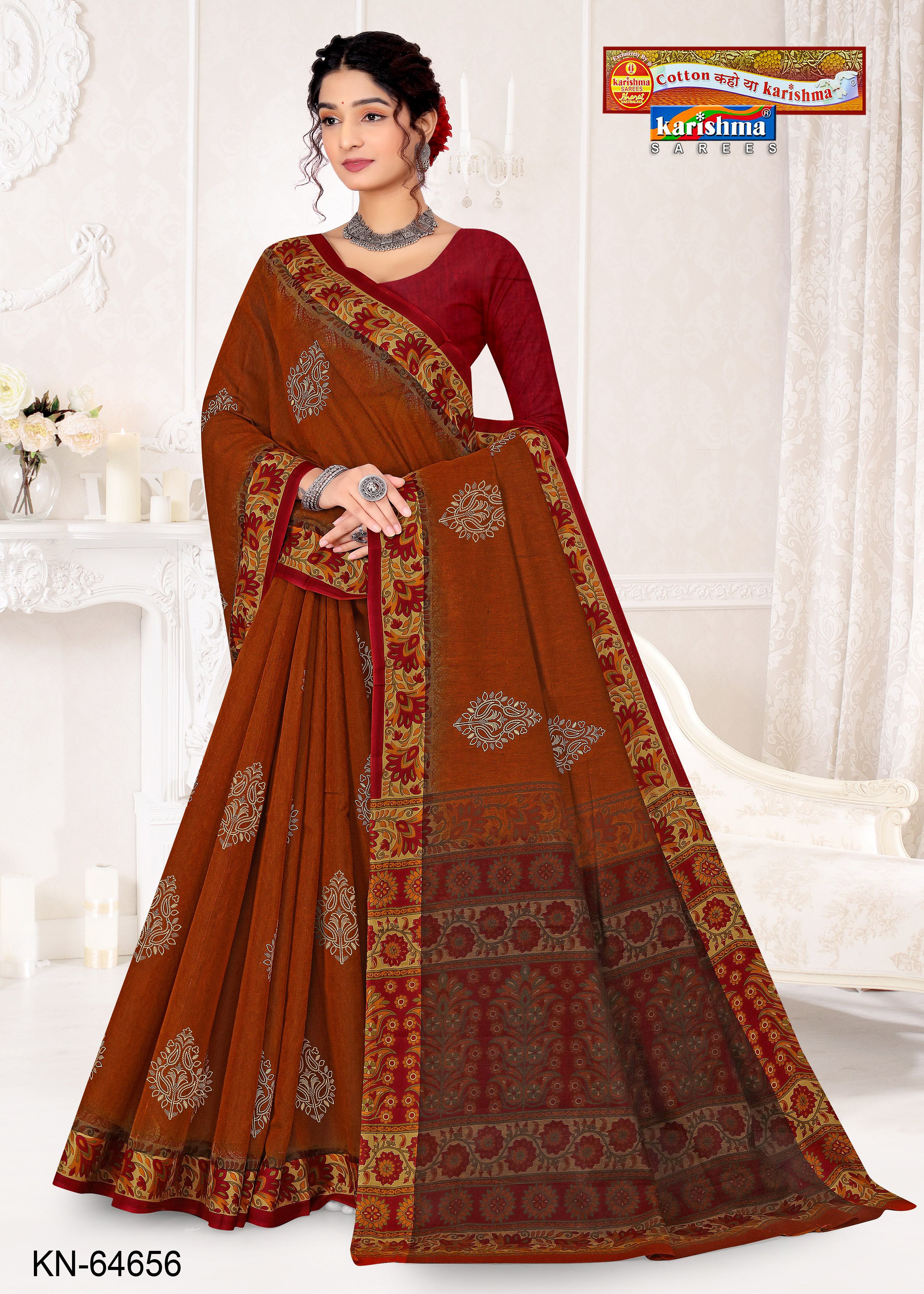 Bronze Pure Cotton Muslin (Soft) Saree With Traditional Butti And Floral Border