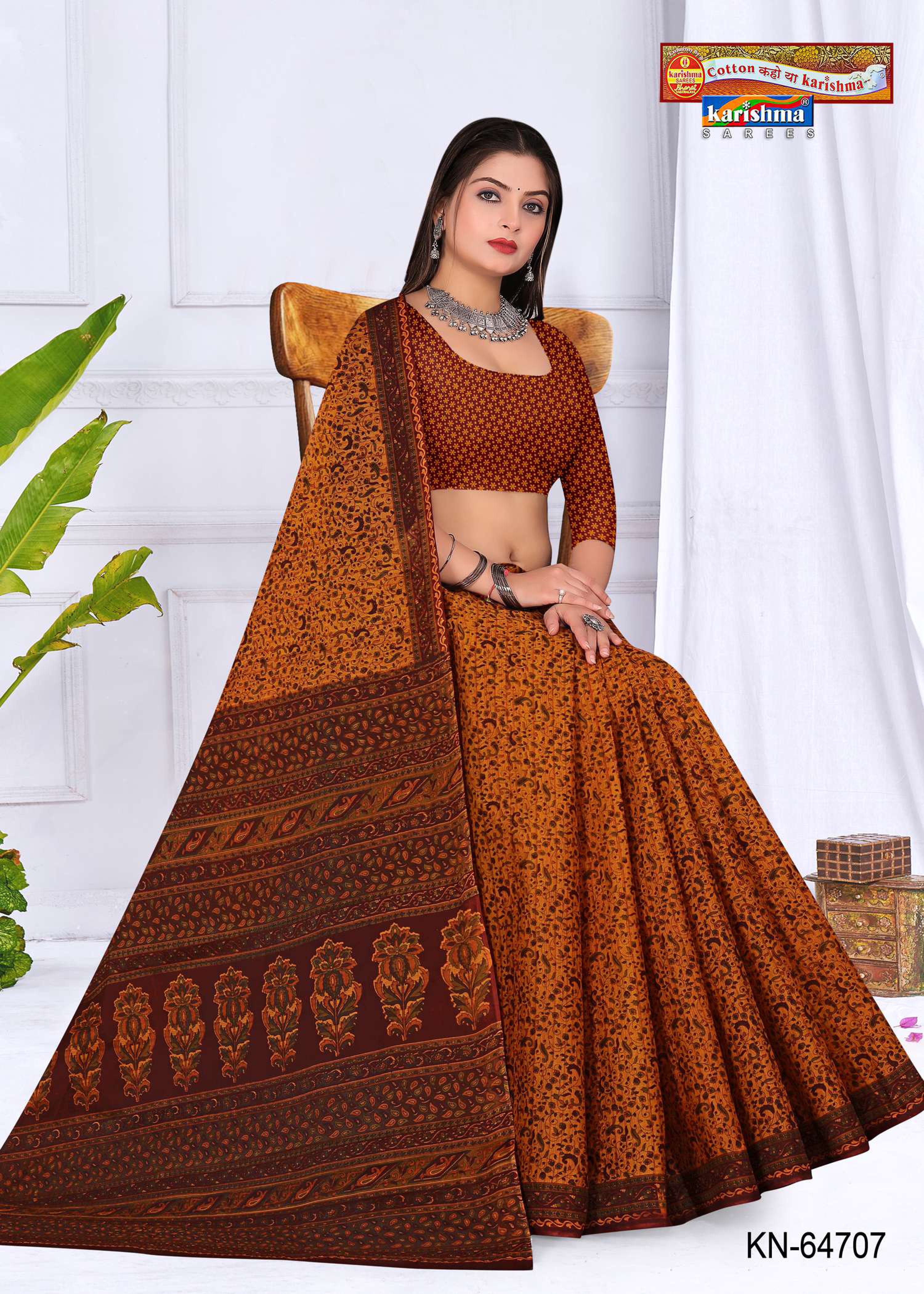 Musterd Pure Cotton Mulmul (Stiff) Saree With Small Floral Print