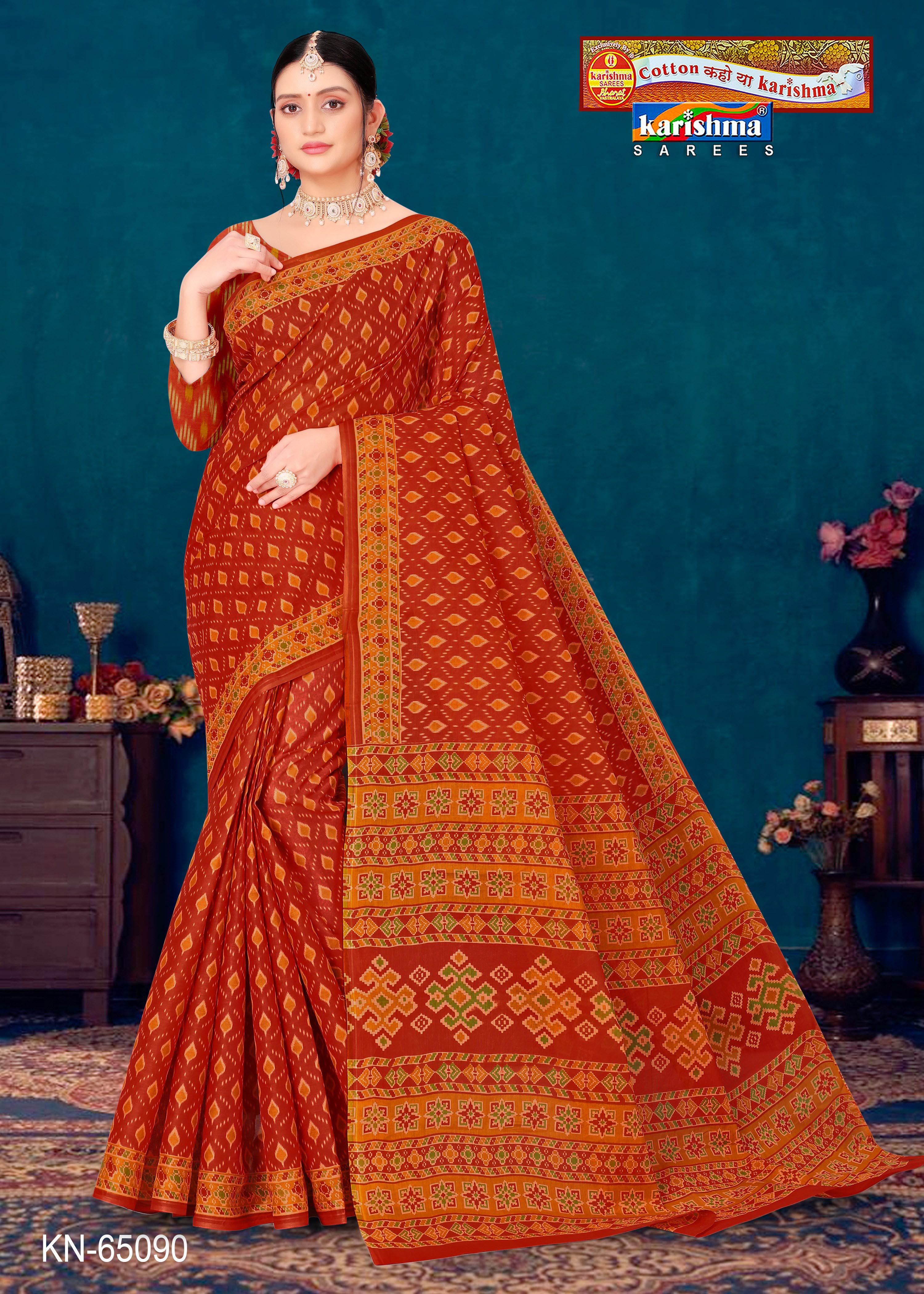Orange Pure Cotton Mulmul (Stiff) Saree With Modern Design And Delicate Border