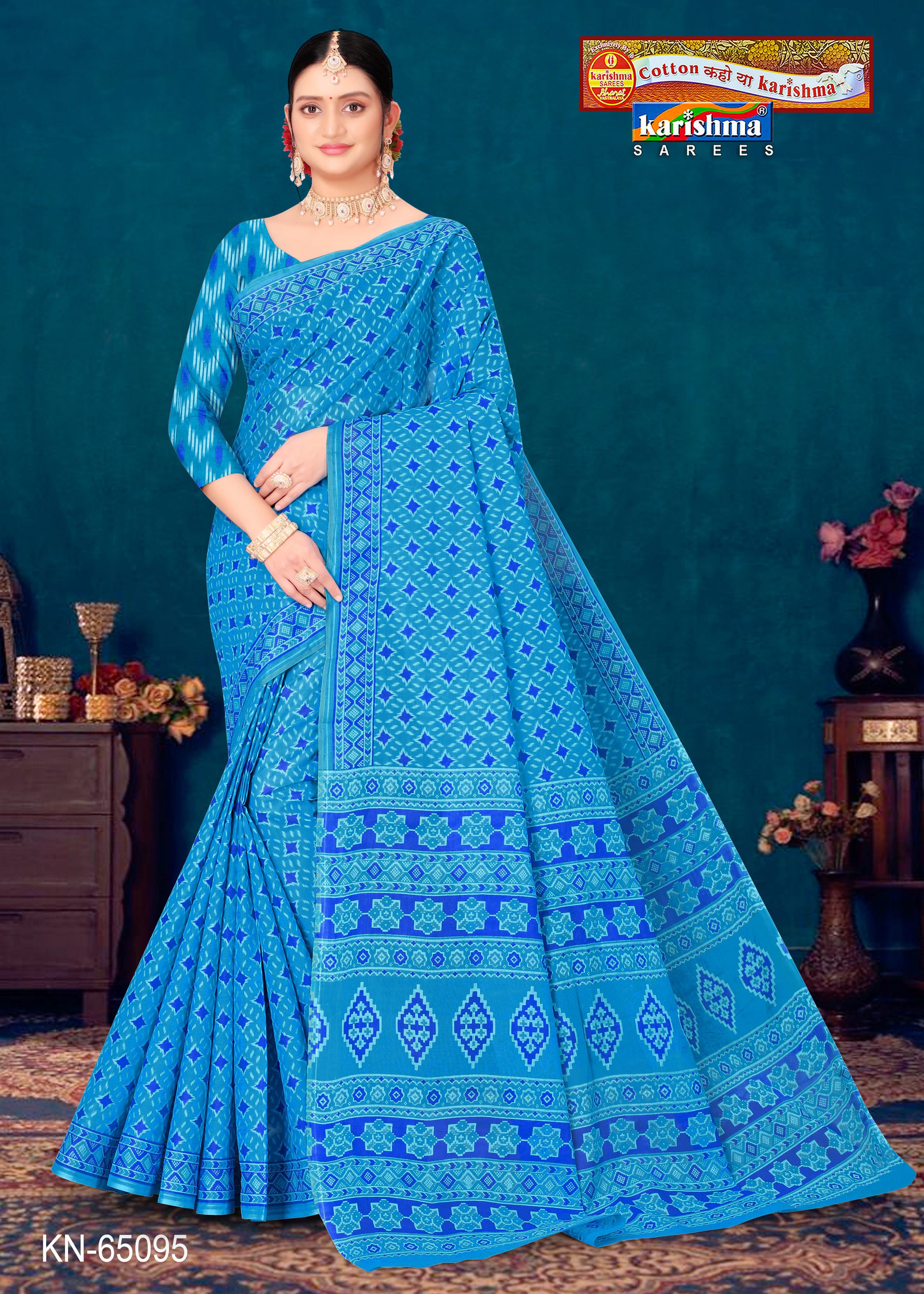 Blue Pure Cotton Mulmul (Stiff) Saree With Modern Design And Delicate Border