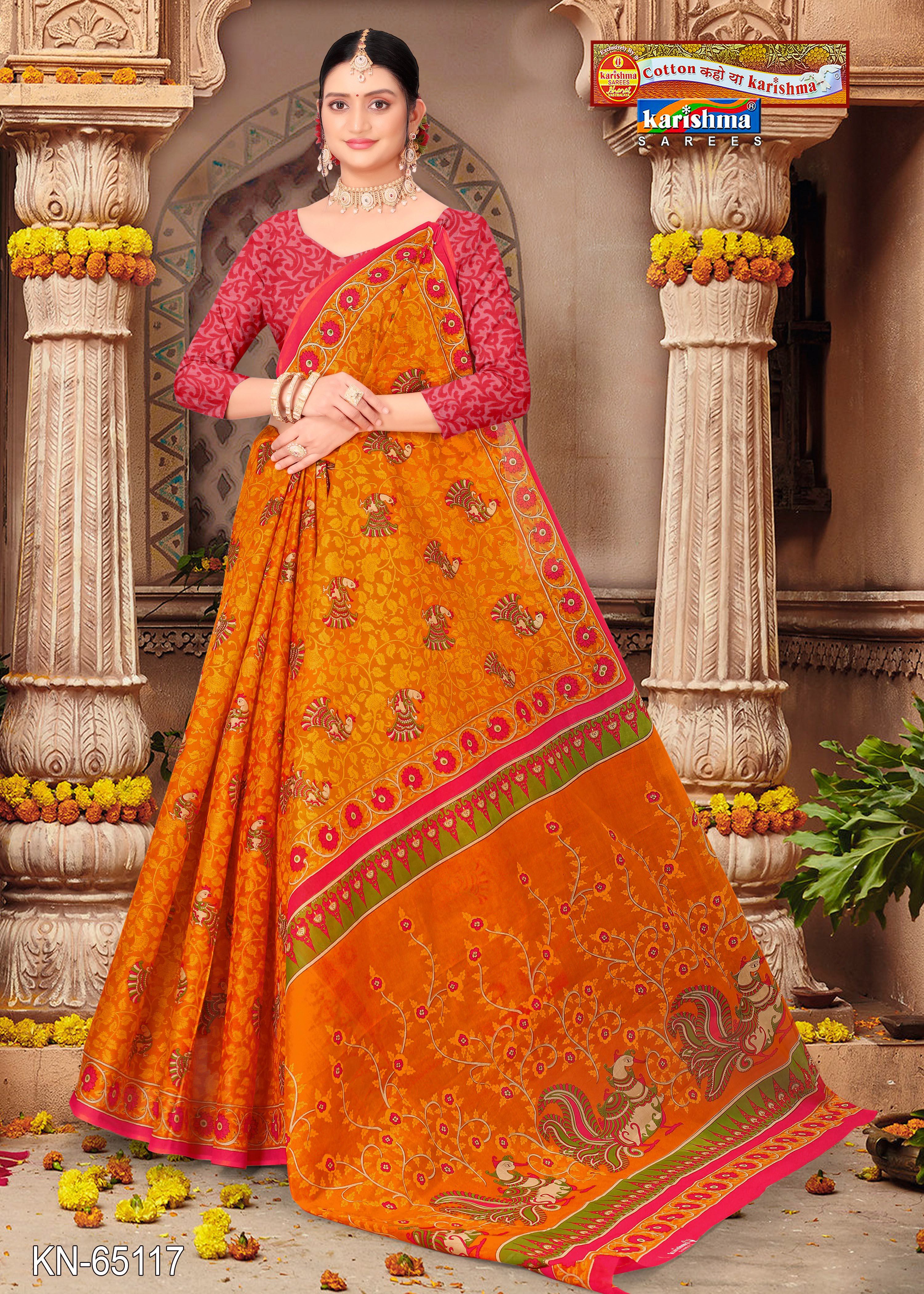 Mustard Pure Coton Mulmul (Stiff) Saree With Peacock Figure Print