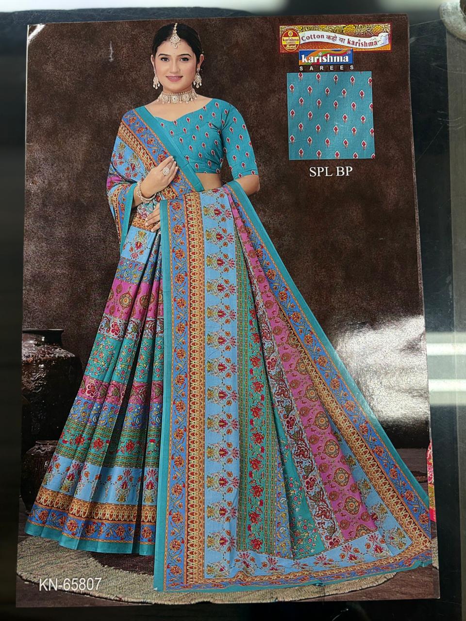 Blue Pure Cotton Malai (Soft) Saree With Traditional Print And Vibrant Colours