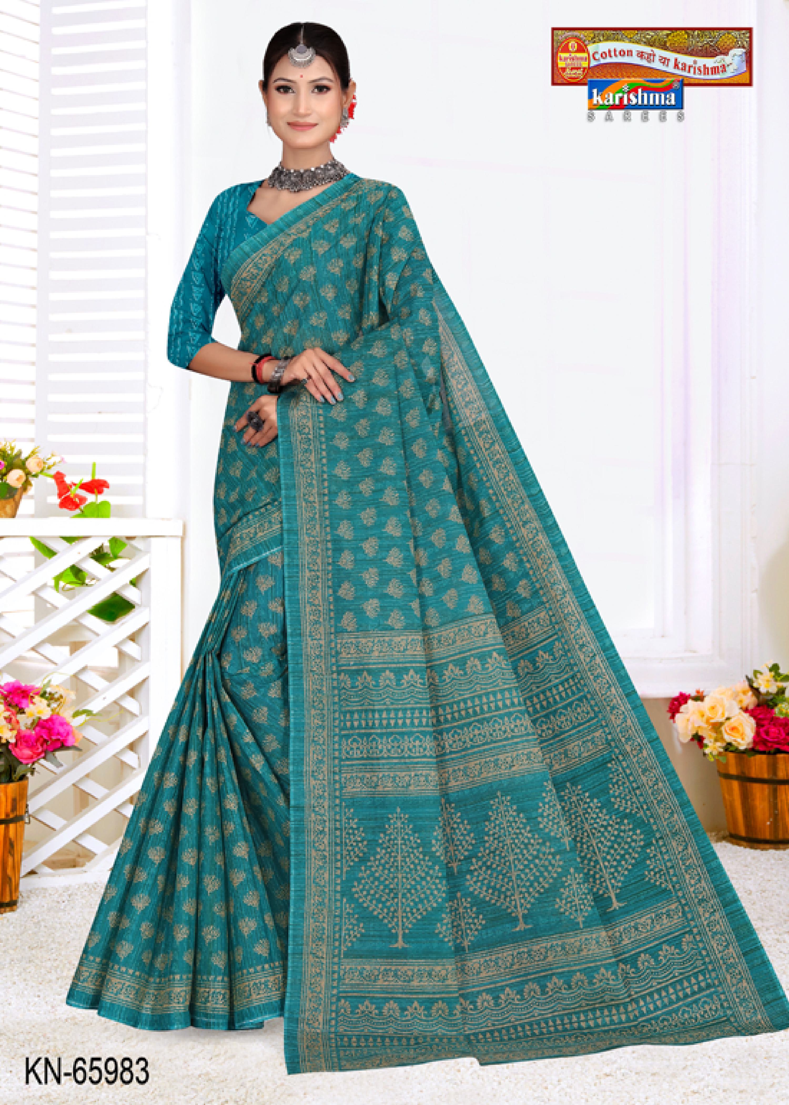 Blue Pure Cotton Mulmul (stiff) Saree With Simple Design.