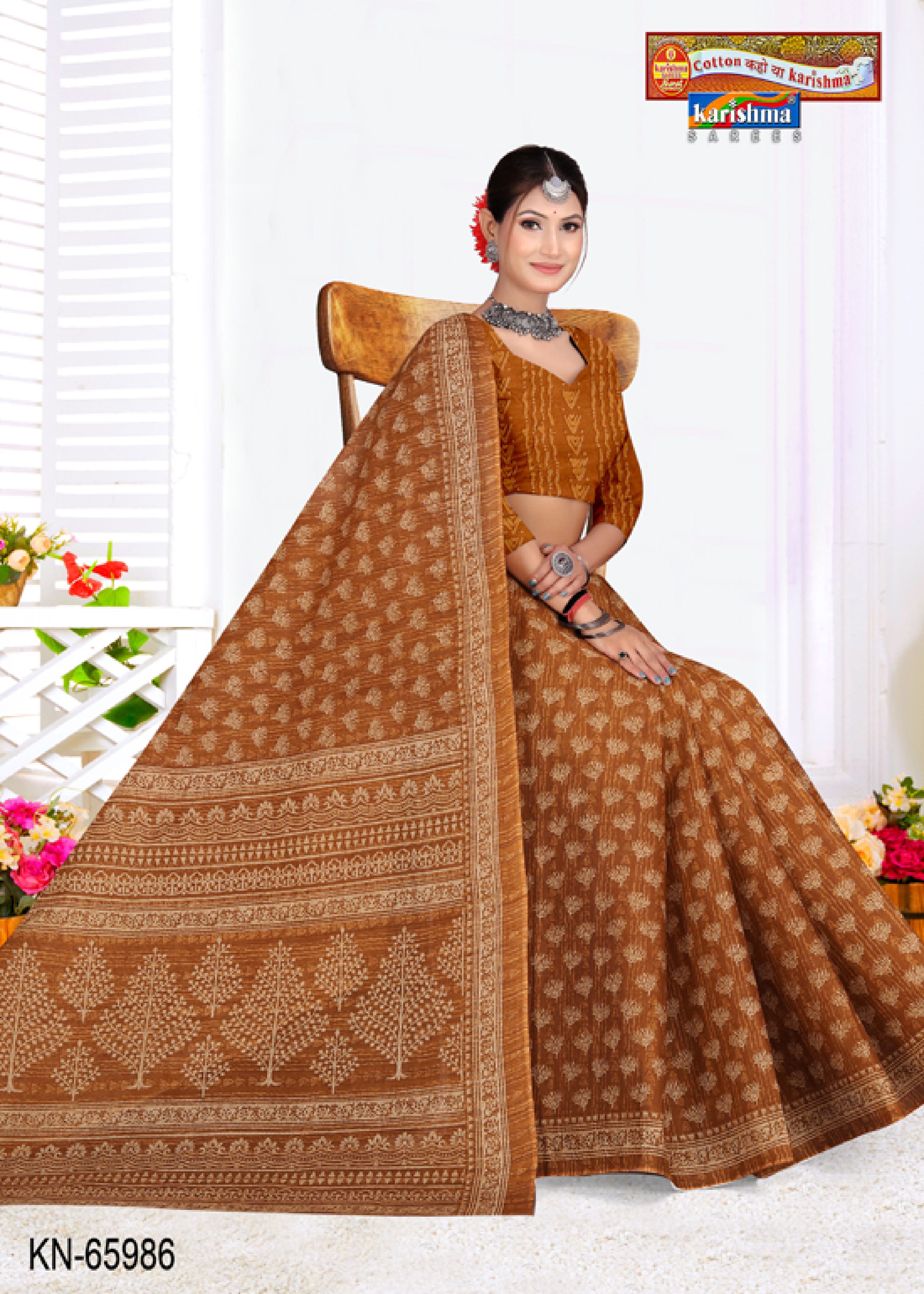 Coffee Brown Pure Cotton Mulmul (stiff) Saree With Simple Design.