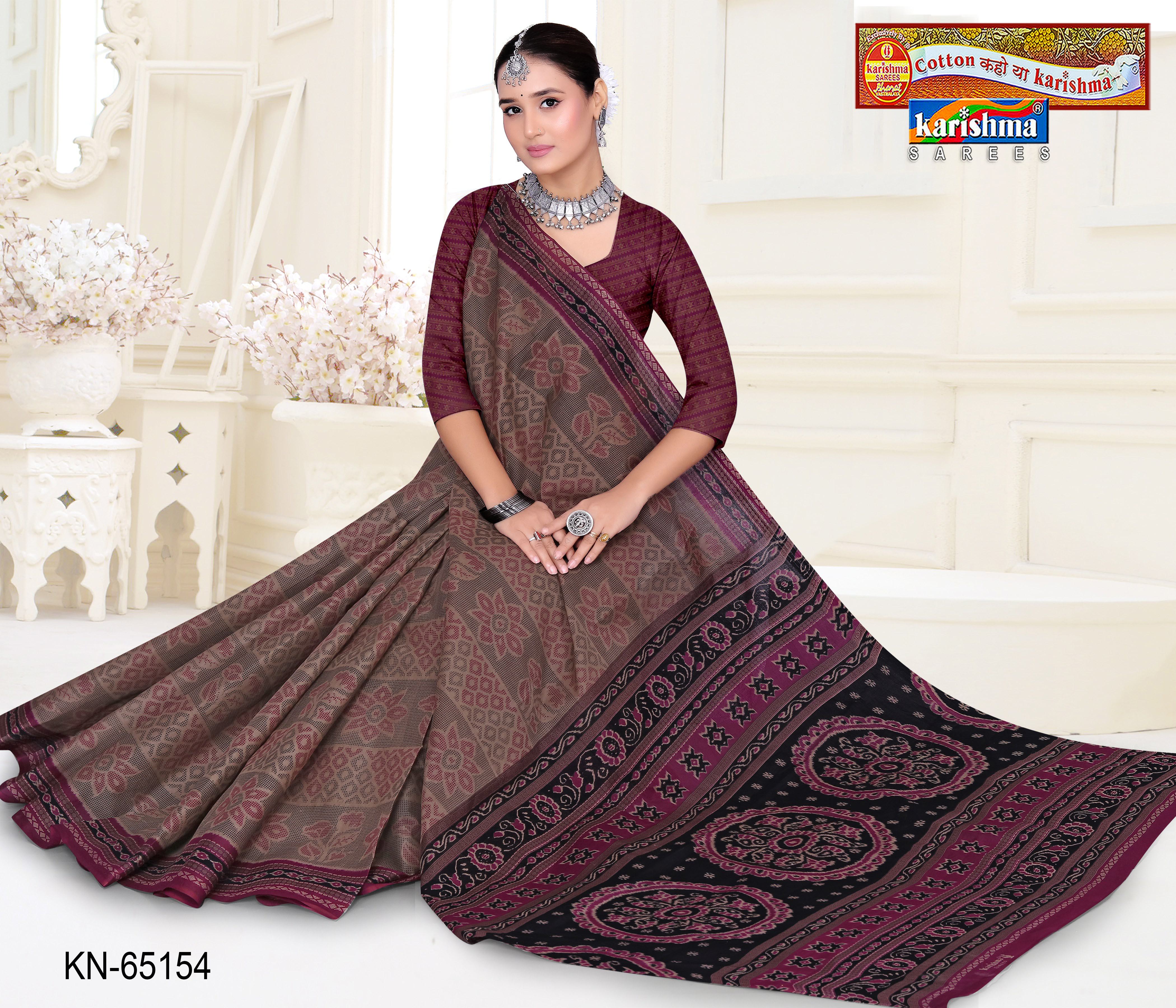 Black And Pink Pure Cotton Mulmul (Medium Soft) Saree With Ikat Style Print