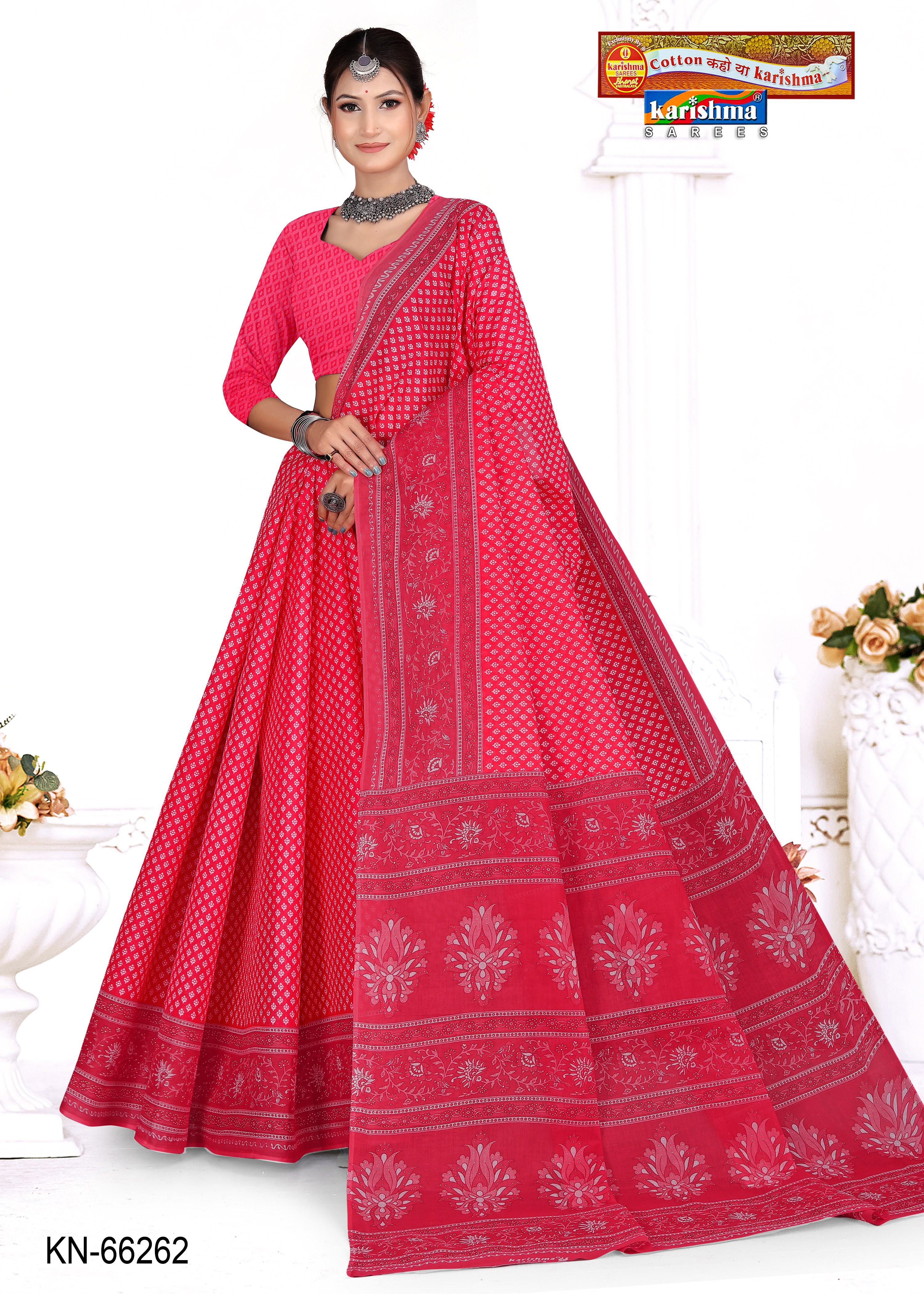 Peach Pure Cotton Mumul (Medium Soft) Saree With Small Butti Allover And Floral Border