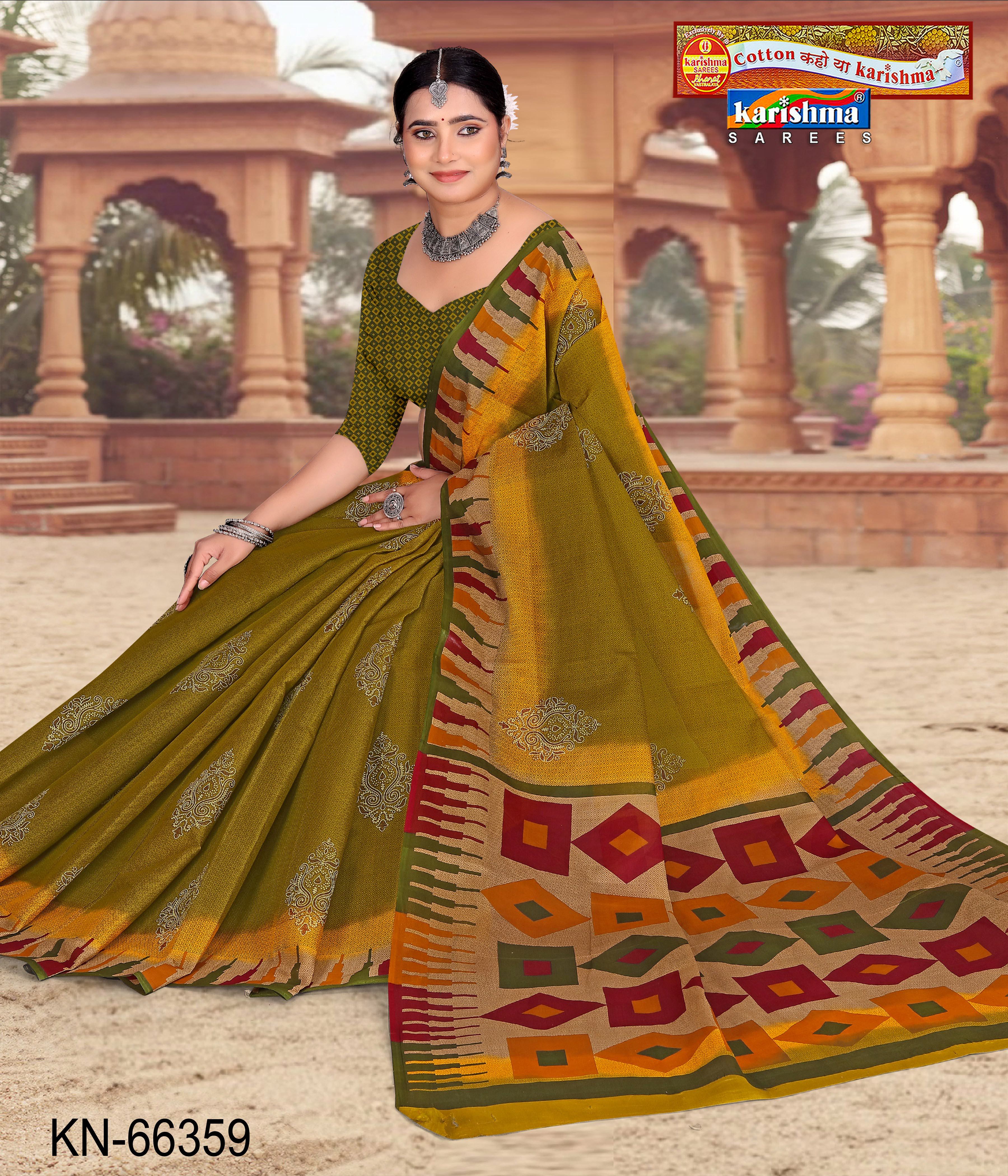 Oilve Pure Cotton Mulmul (Stiff) Saree With Traditinal Butti Print And Wide Border