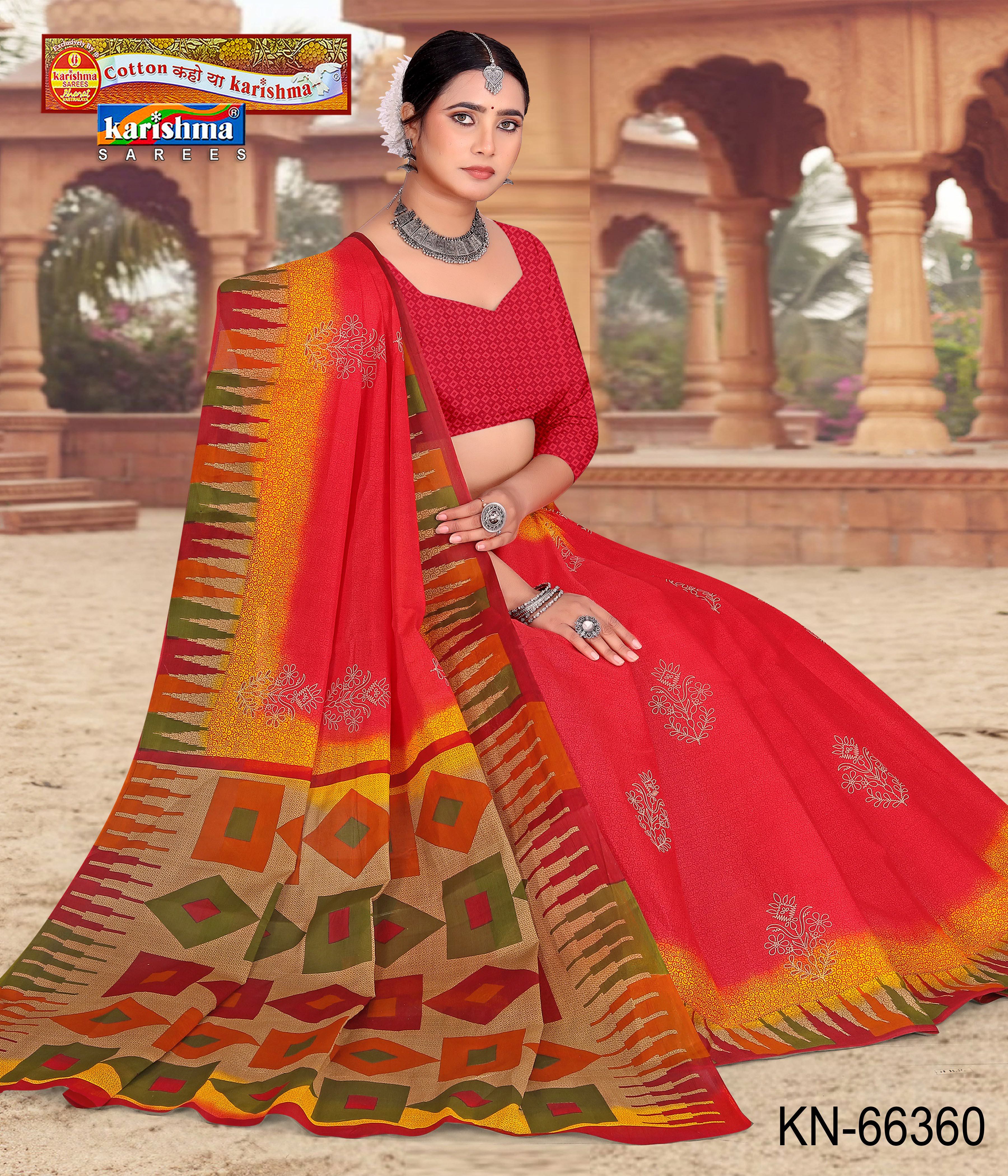 Peach Pure Cotton Mulmul (Stiff) Saree With Traditinal Butti Print And Wide Border