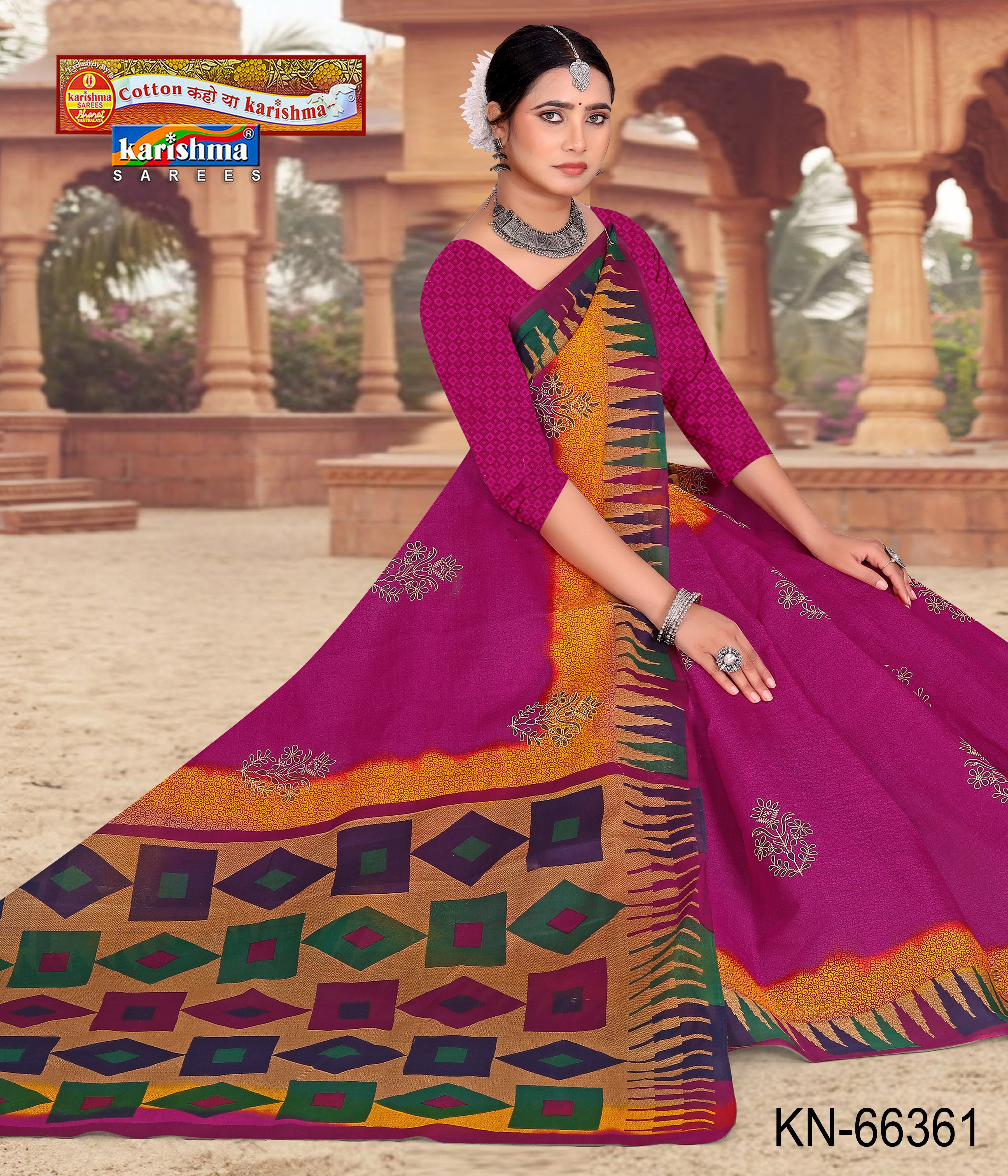 Purple Pure Cotton Mulmul (Stiff) Saree With Traditinal Butti Print And Wide Border