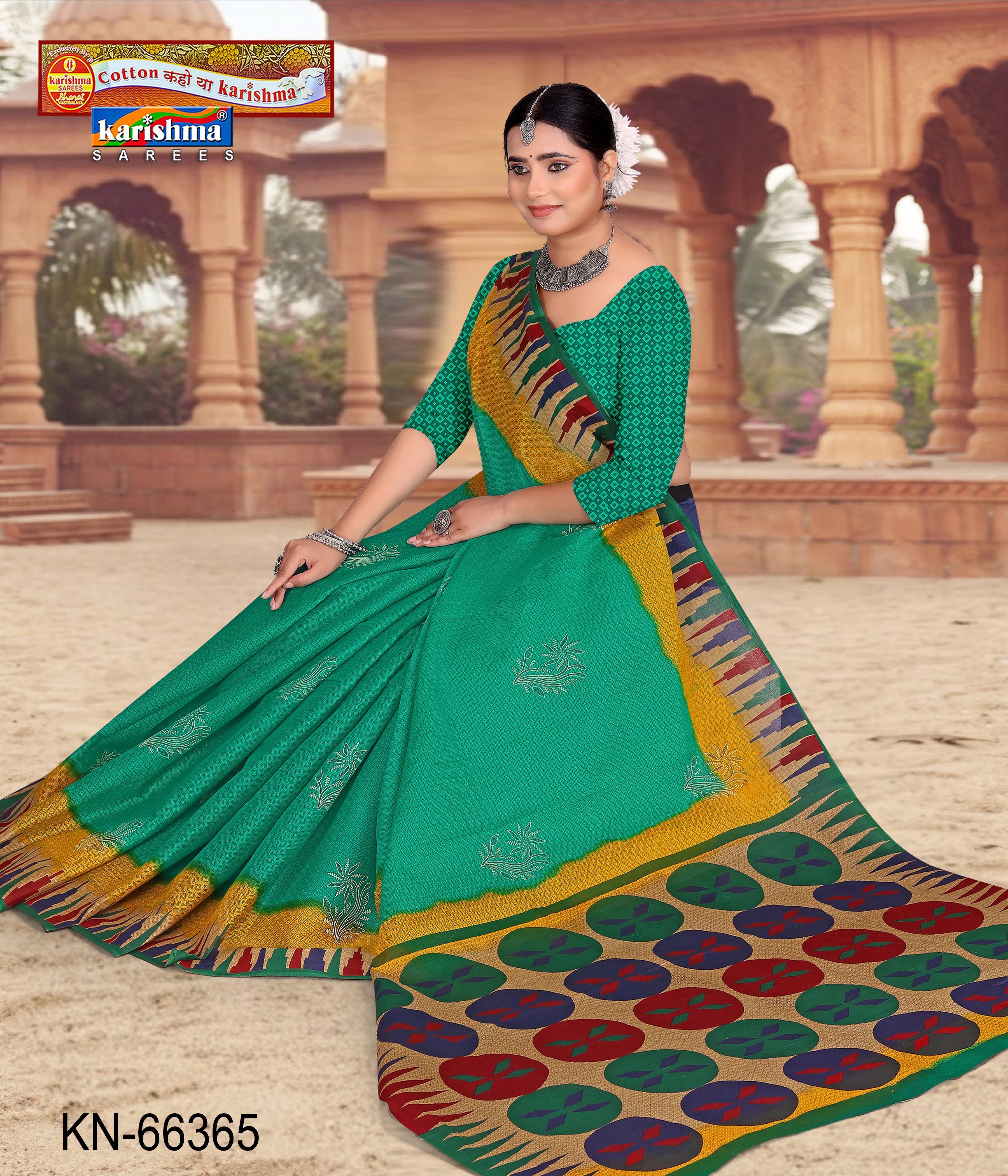 Green Pure Cotton Mulmul (Stiff) Saree With Traditinal Butti Print And Wide Border