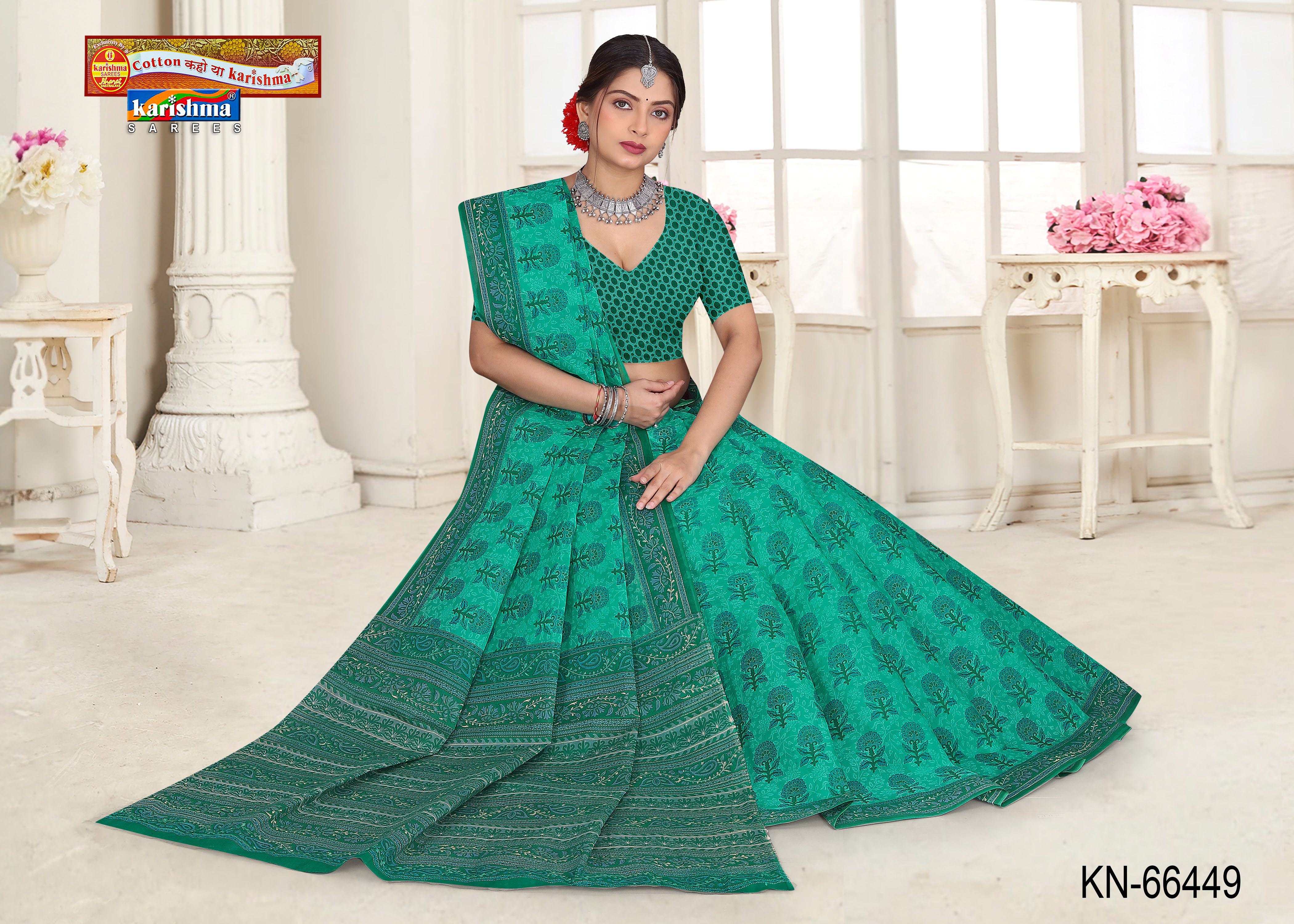Green Pure Coton Mulmul (Stiff) Saree With Floral Print Beautiful Border