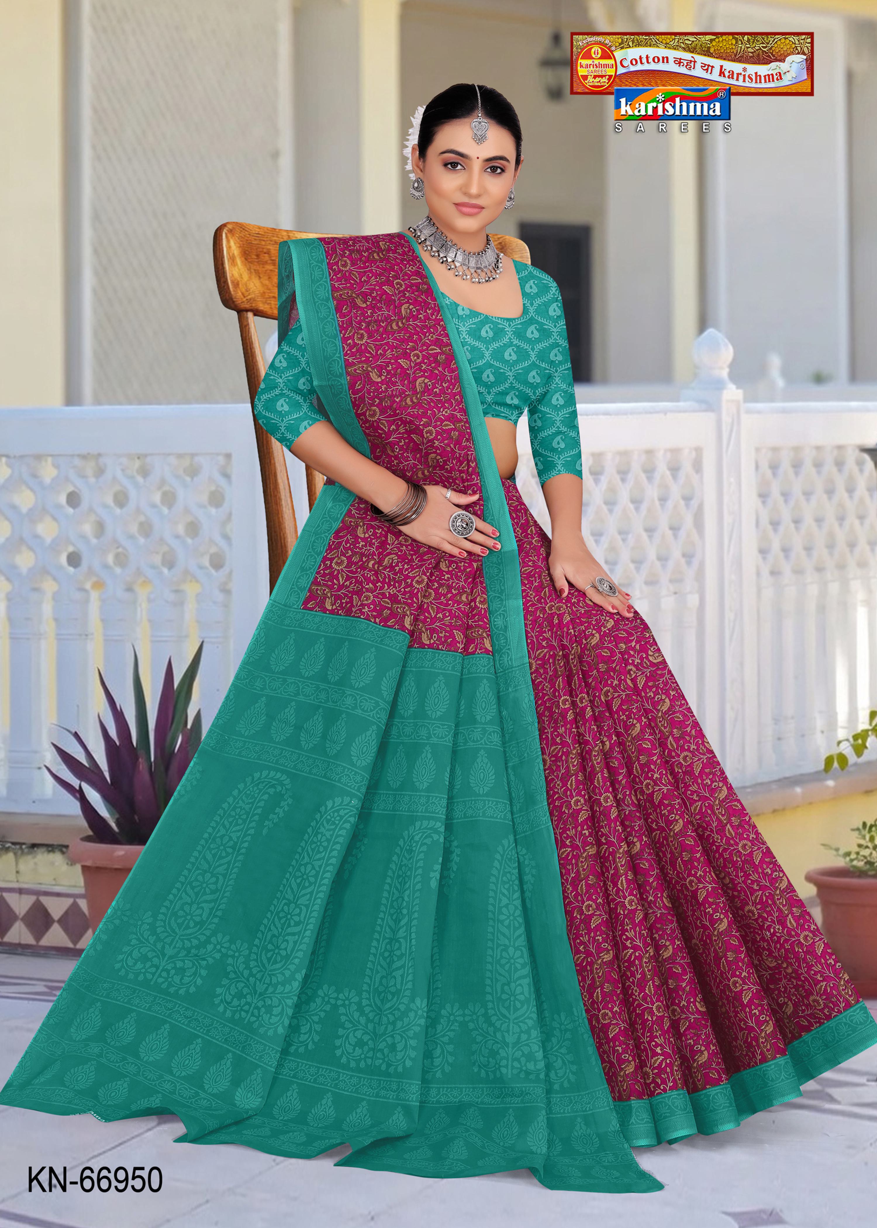 Dark Pink Pure Cotton Mulmul (Stiff) Saree With Nature Inspired Print And Simple Border