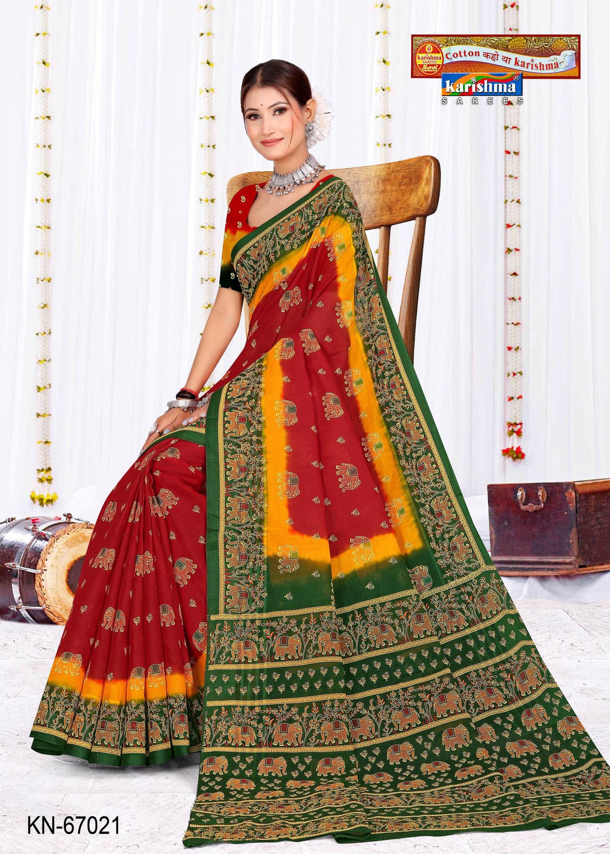 Pink And Green Shobha Shringar With Floral And Golden Print Border Malai Saree