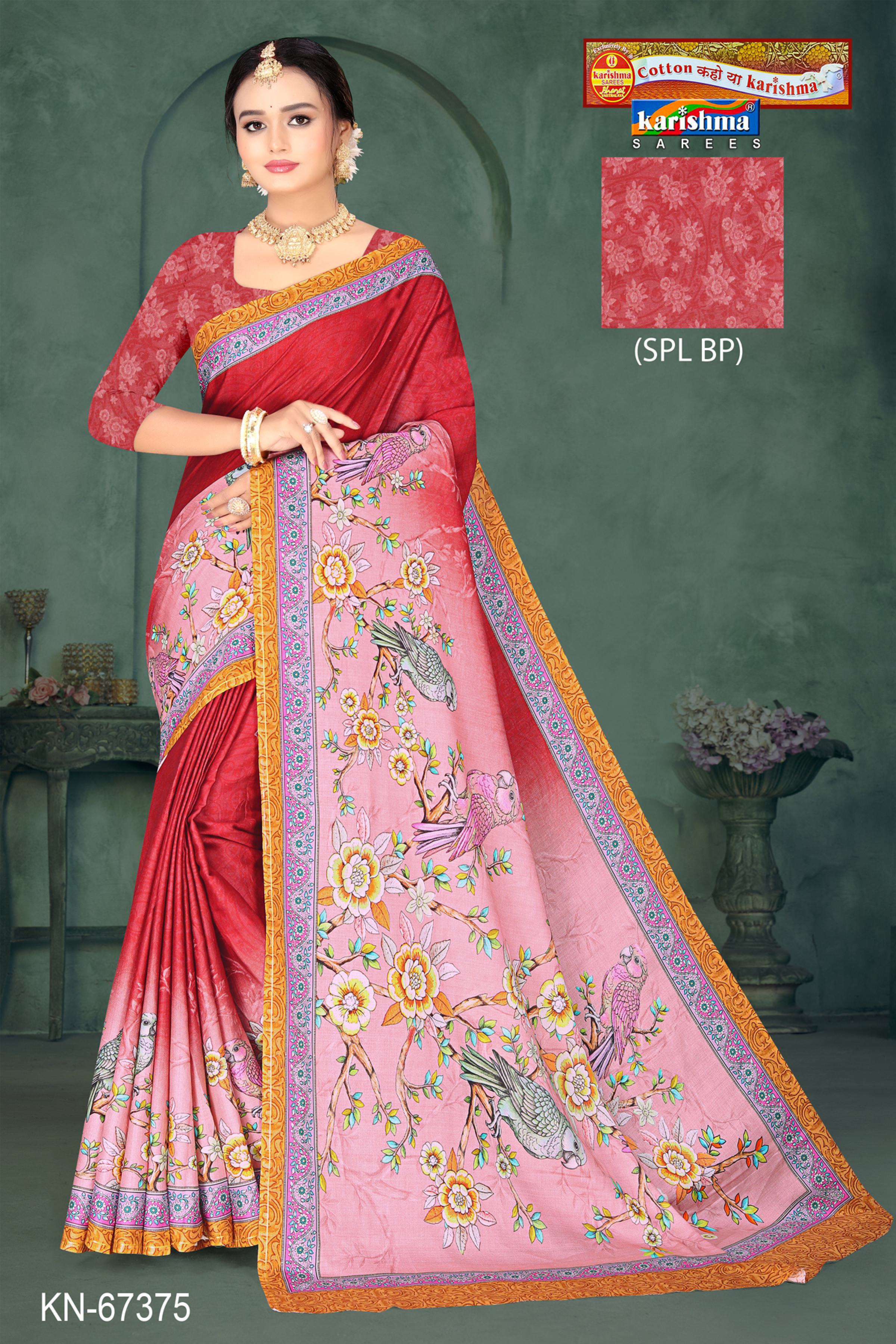Maroon Pure Cotton Malai (Soft) Saree With Beautiful nature Insipired Design Of Flower And Bird Figure