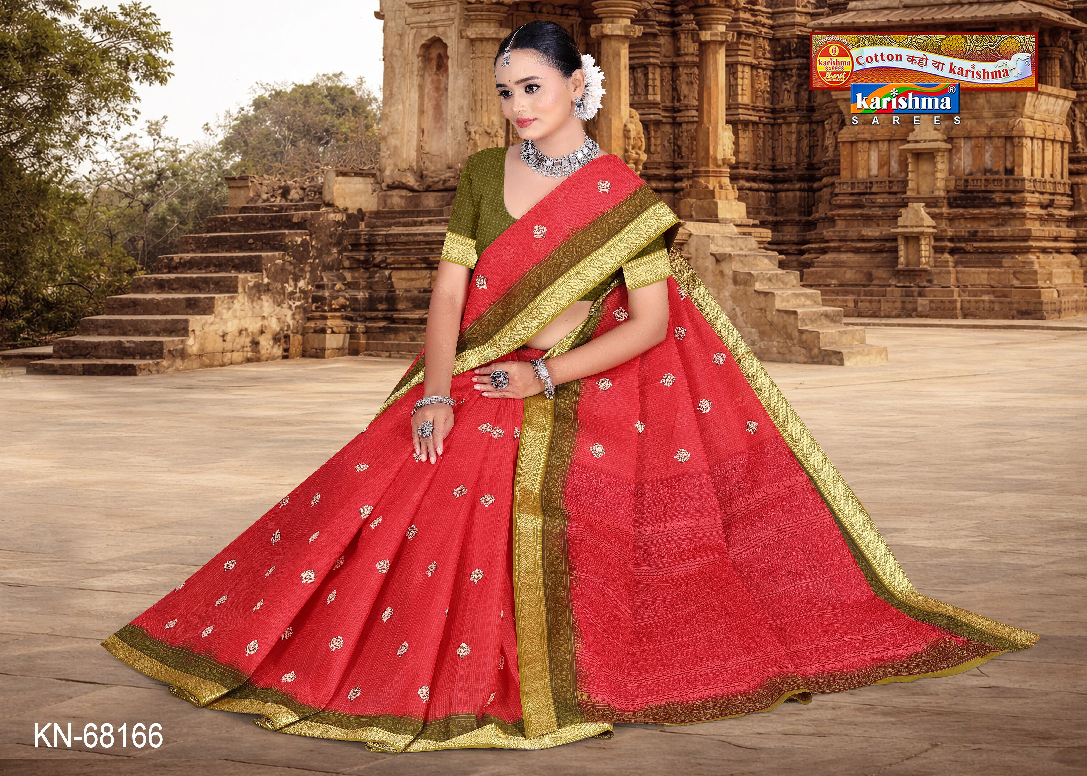 Peach Small Butti Golden Border Mulmul (Medium Soft) Saree