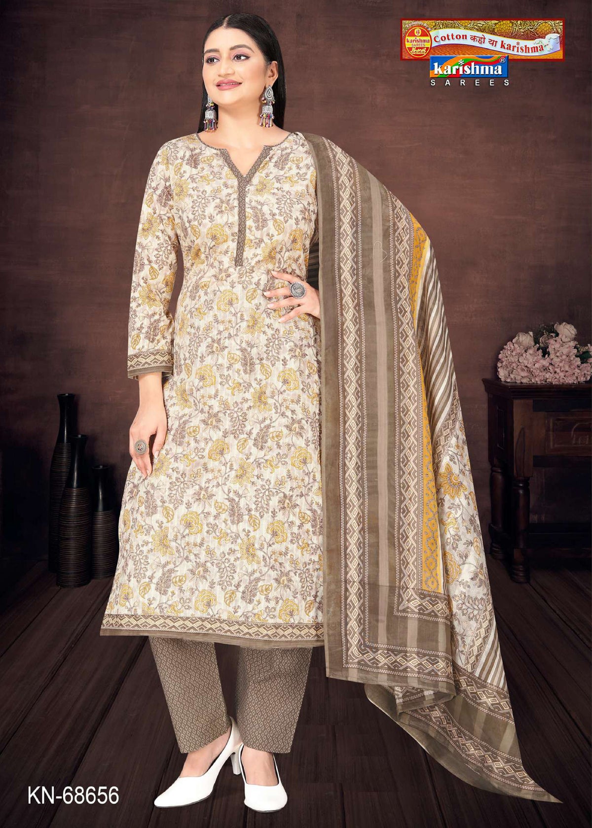 White Traditional Hand Block Design Printed Pure Mulmul Cotton Unstitched Dress Material Set (Free Size)