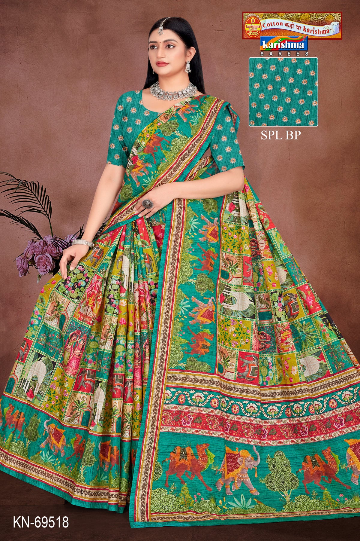 Green Pure Cotton Malai (Soft) Saree With Modern design