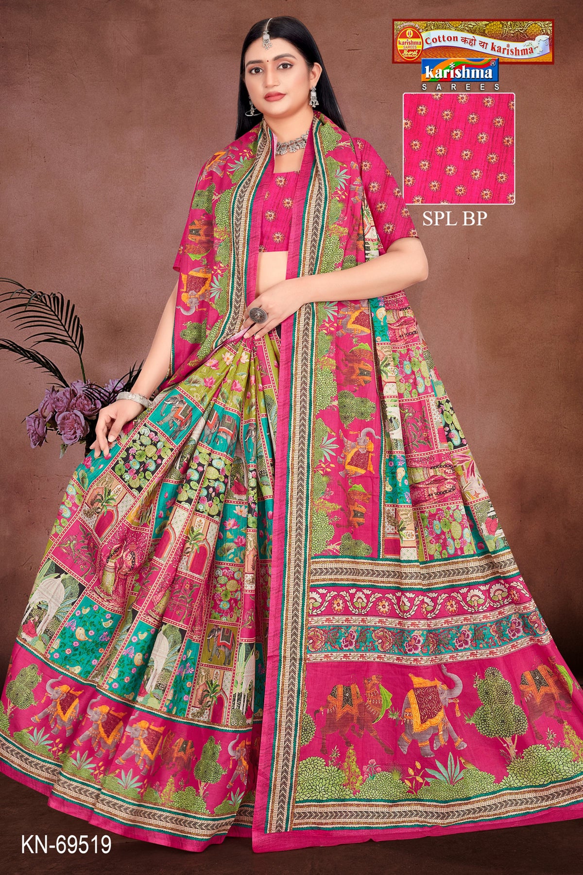 Pink Pure Cotton Malai (Soft) Saree With Modern design