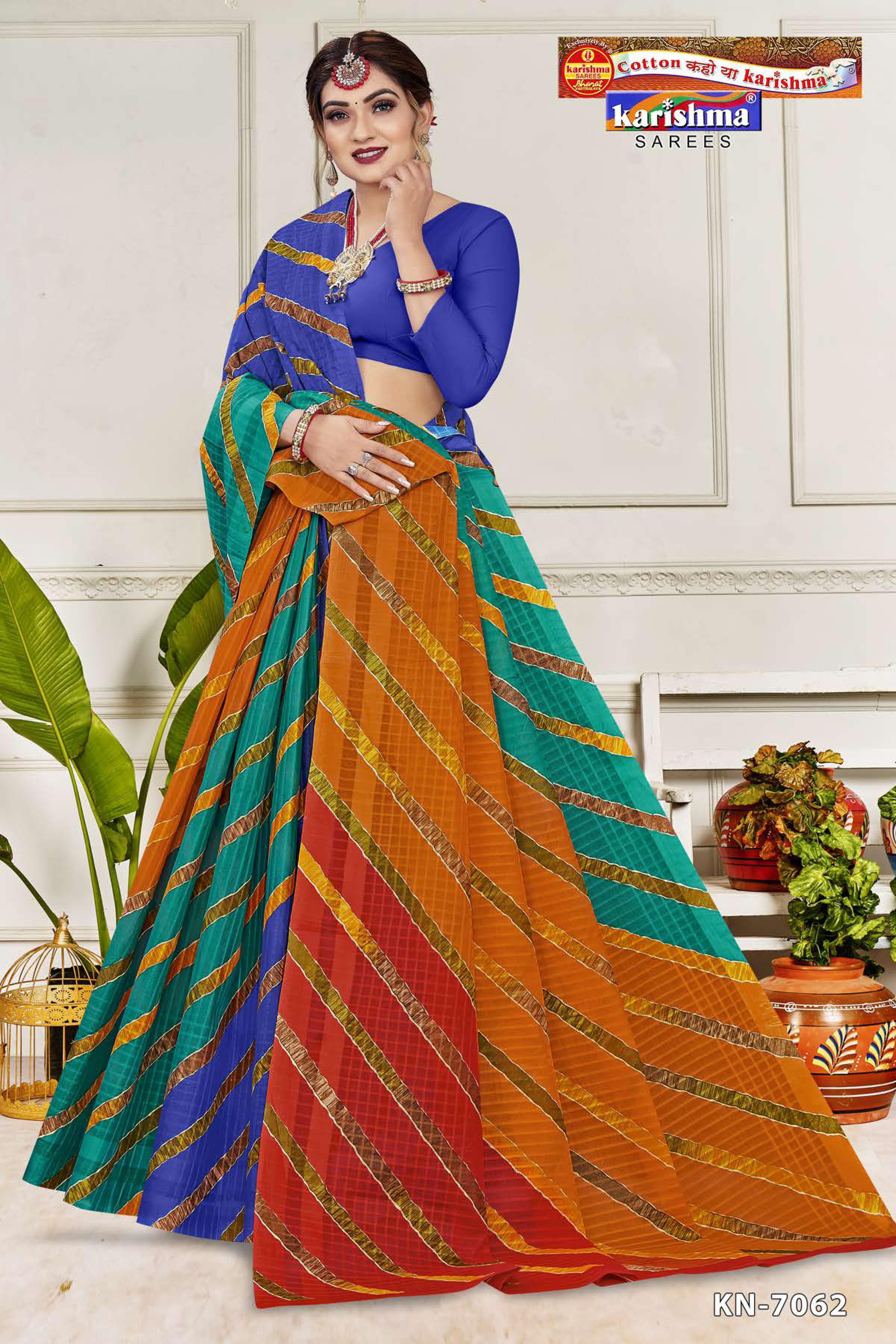 Navy Blue Multicolour Traditional Rajasthani Leheriya Pure Mulmul Cotton Saree