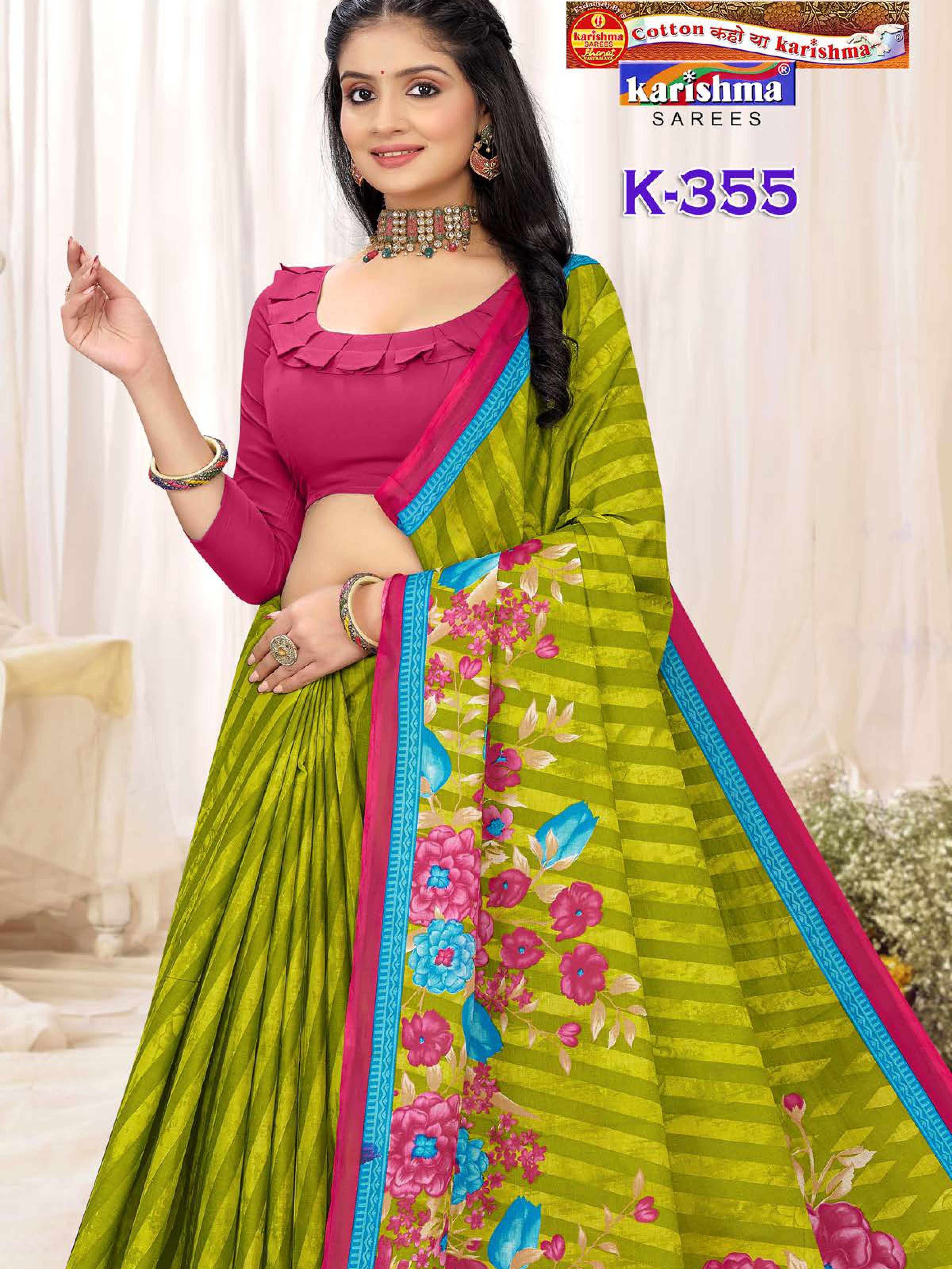 Green Colourful Flowery Design Printed Pure Mulmul Cotton Saree without Blouse Piece